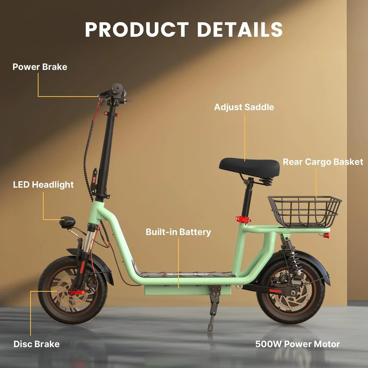iScooter electric scooter with seat, 37/21 mile range, 28/19/15.6 mph top speed, dual suspension scooter with basket