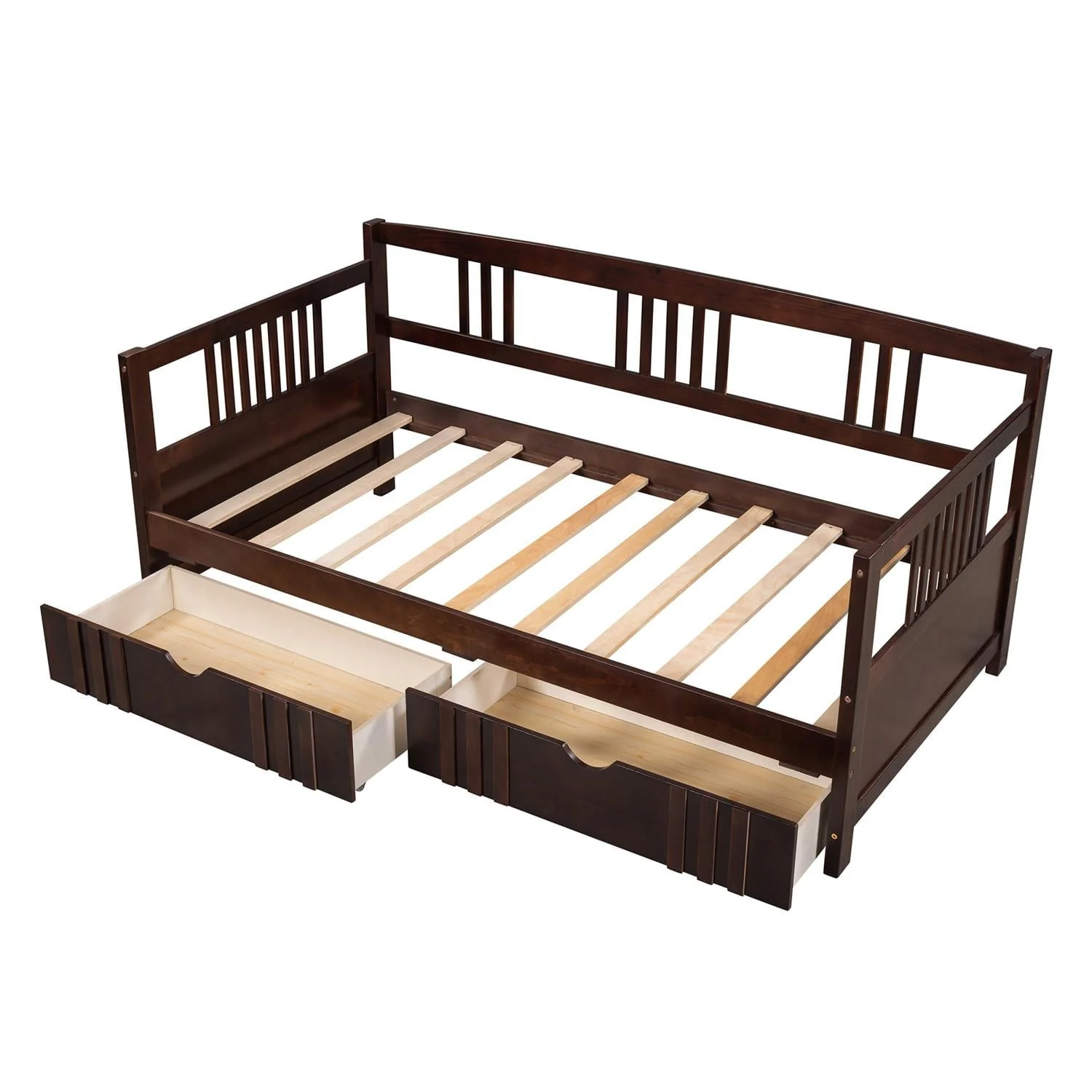 Twin Size Daybed Wood Bed with Two Drawers, Solid Wood Captains Bed Sofa Bed Frame for Kids/Teens/Adults, No Box Spring Required, Espresso 78.6''L x 41.2''W x 34''H