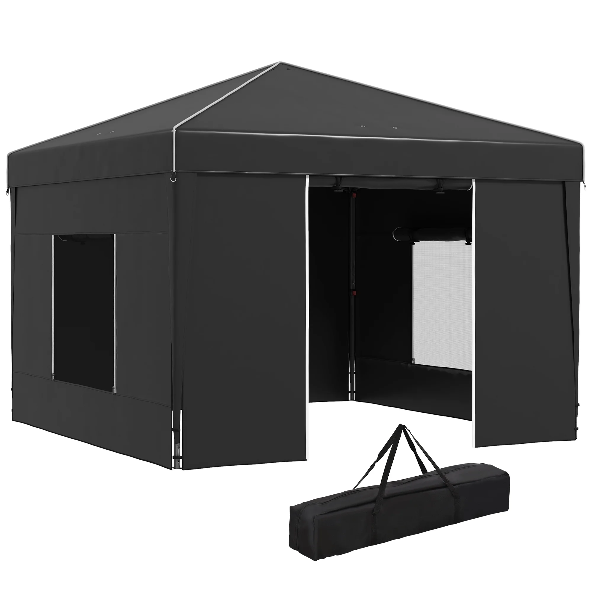Outsunny 116.25 x 116.25 in Black Pop up Outdoor Canopies, Adjustable Height