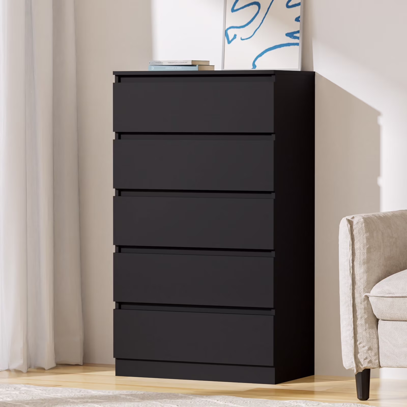 Hommpa Dresser for Bedroom, 48"H White Dresser for Closet, 5 Drawers Tall Wooden Modern Storage Chests of Drawers for Women, Living Room Furniture 27.5"L X 15.7"W X 48"H