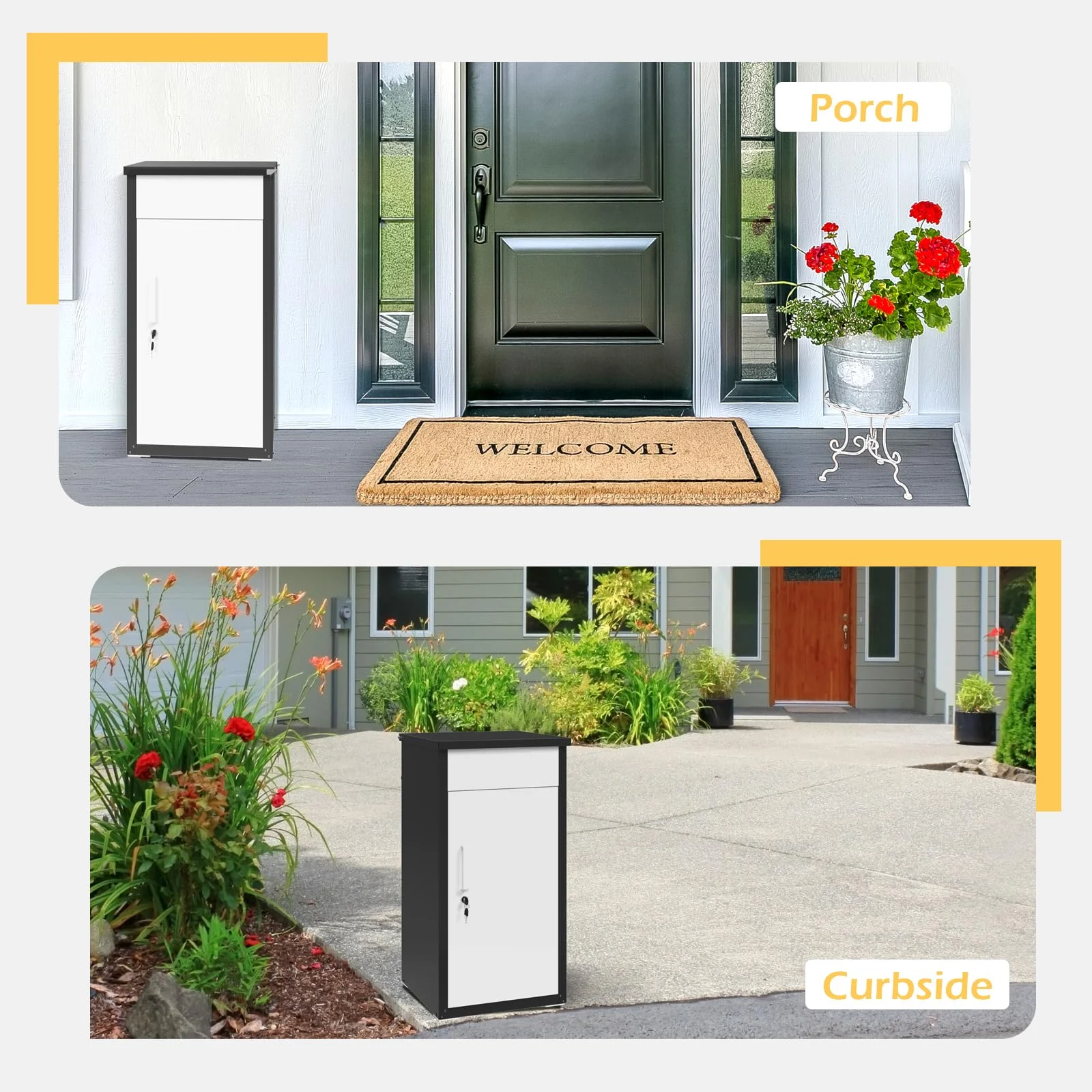 AECOJOY Package Delivery Boxes for Outside Parcel Drop Box Outdoor Storage Box Wall Mounted Express Mail Package Delivery Box 17" x 16" x 38.3" Black