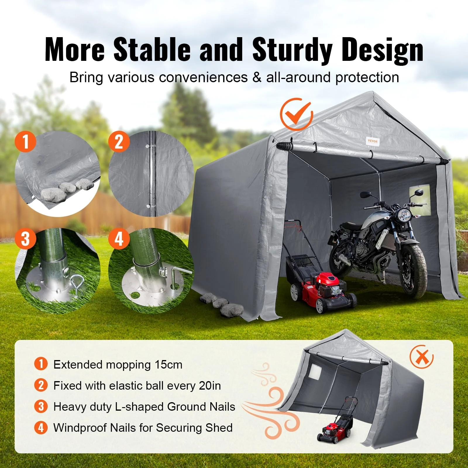 BENTISM Portable Shed Outdoor Storage Shelter, 7 x 12 x 7.36 ft Heavy Duty Instant Storage Tent Tarp Sheds with Roll-up Zipper Door and Ventilated Windows