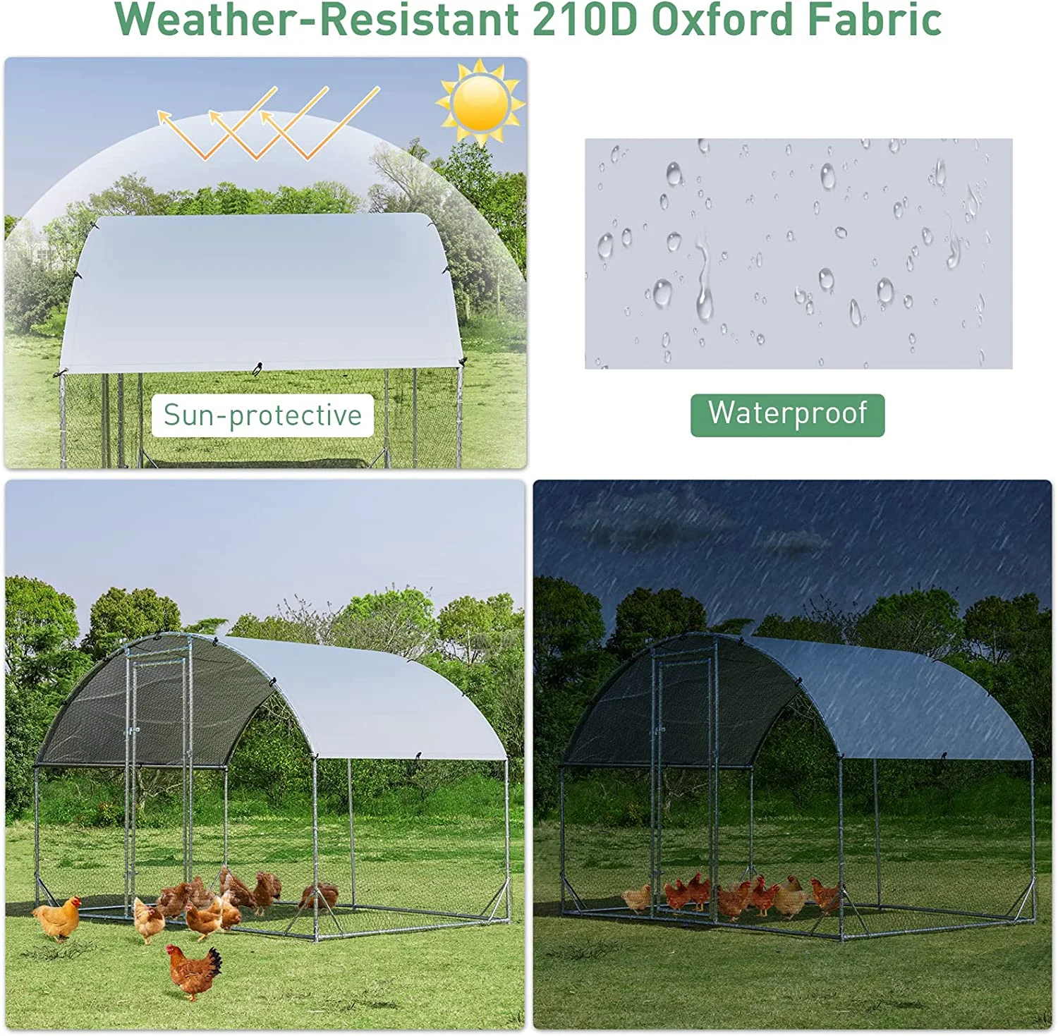 Large Metal Chicken Coops, Outdoor Duck Walk-in Run Poultry Cage, Hen House Yard Habitat Cage with Waterproof Cover Spire Shaped Coop, 9.8' L x 6.6' W x 6.6' H