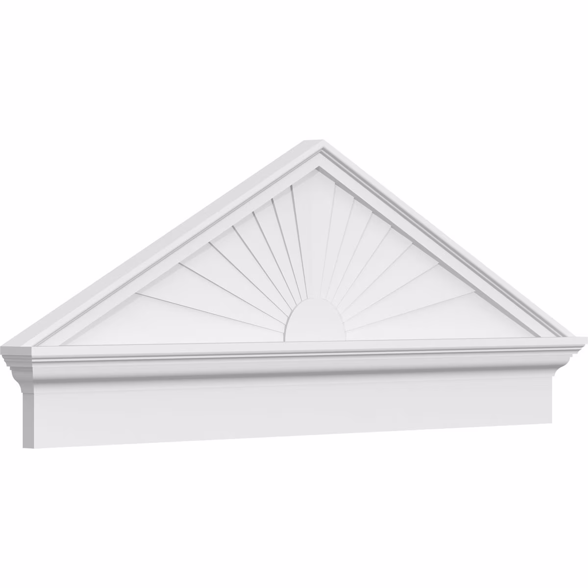 Ekena Millwork 52"W x 19-7/8"H x 2-3/4"P (Pitch 6/12) Peaked Cap Sunburst Architectural Grade PVC Combination Pediment