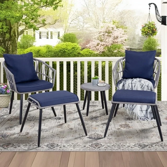 Ainfox 7 Pcs Outdoor Patio Furniture Sofa Set, Grey Rattan Grey Cushion