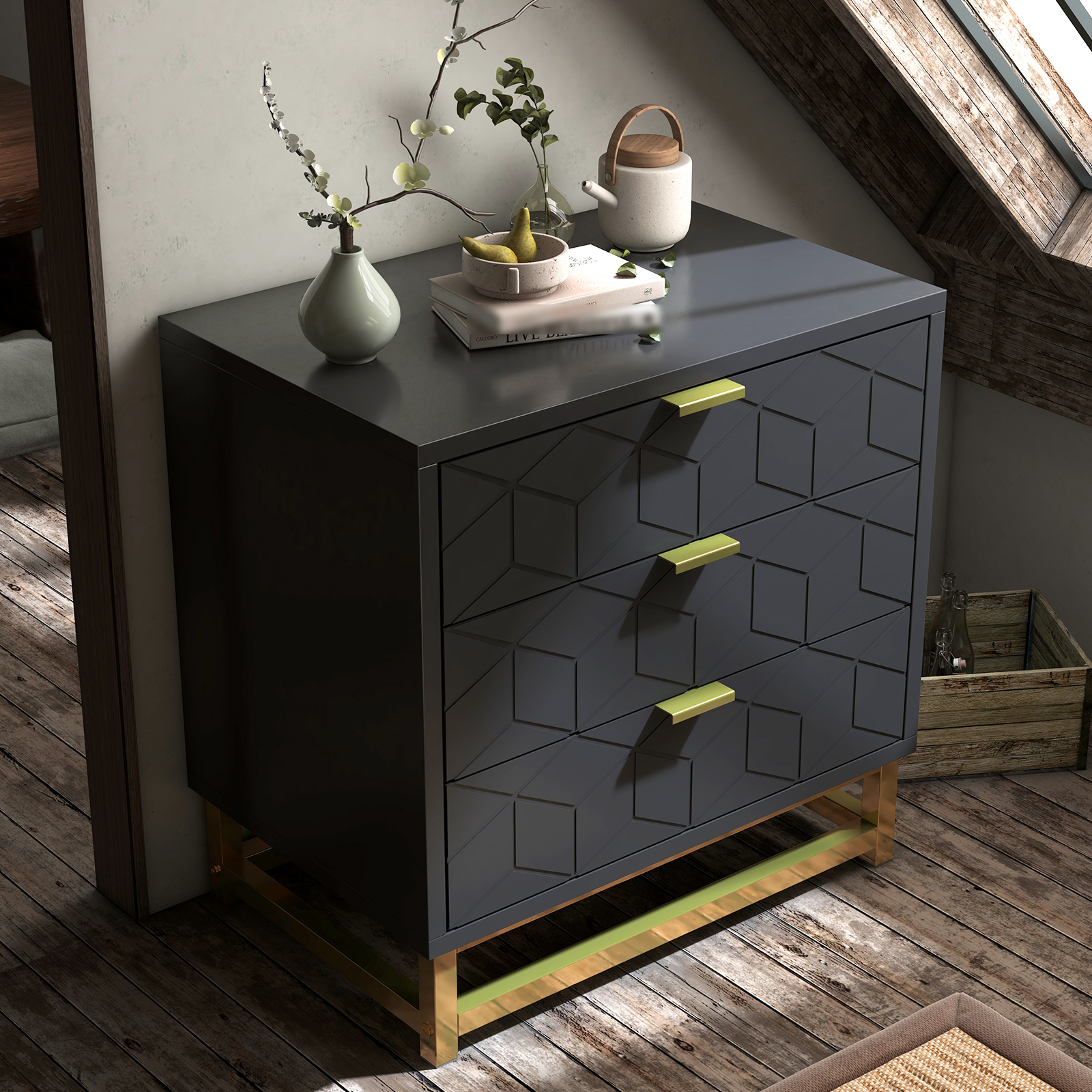 3 Drawer Dresser for Bedroom, Modern Chest of Drawers with 3 Drawers, Tall Nightstand with Metal Base and Metal Handles, Storage Cabinet for Bedroom, Hallway, 15.7"D x 23.6"W x 24.8"H