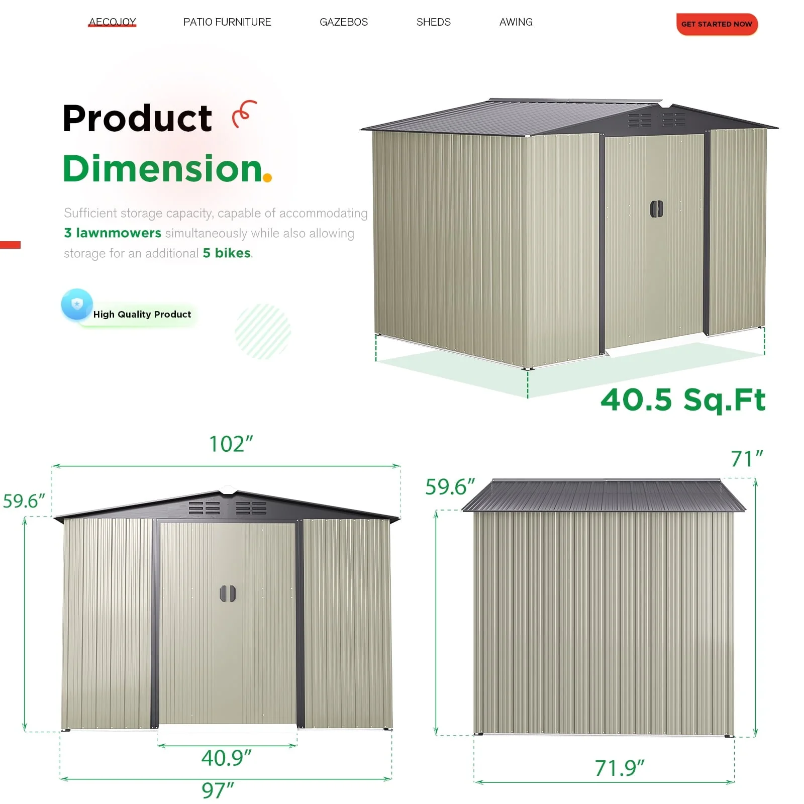 AECOJOY 8 x 6 ft. Outdoor Metal Storage Shed with Sliding Door