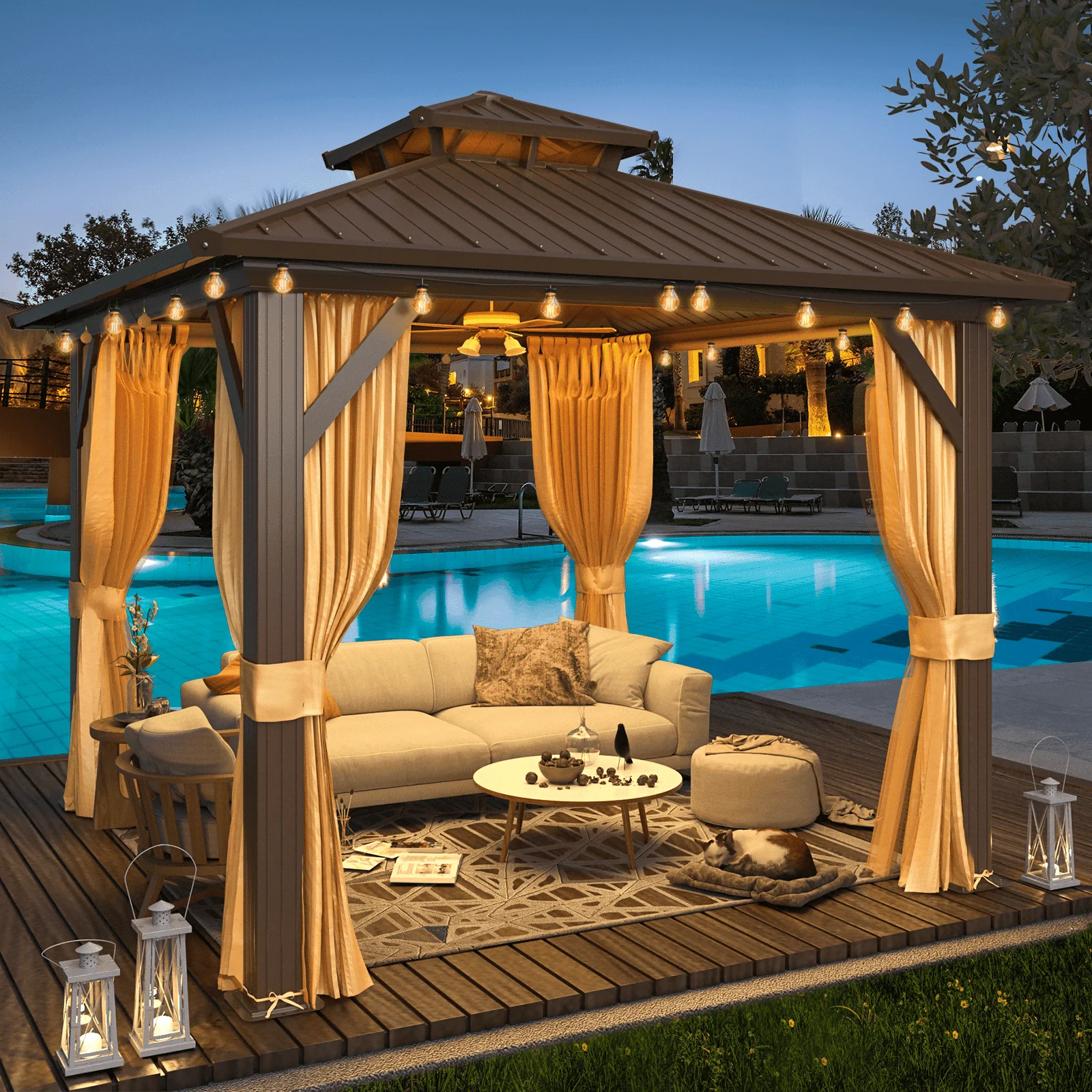 Hommow 10' X 12' Hardtop Gazebo Aluminum Frame Gazebo with Galvanized Steel Double Roof
