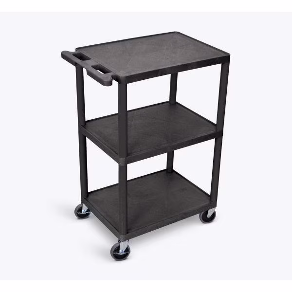 Luxor 18" x 24" Three Shelf Flat Utility Cart - Black