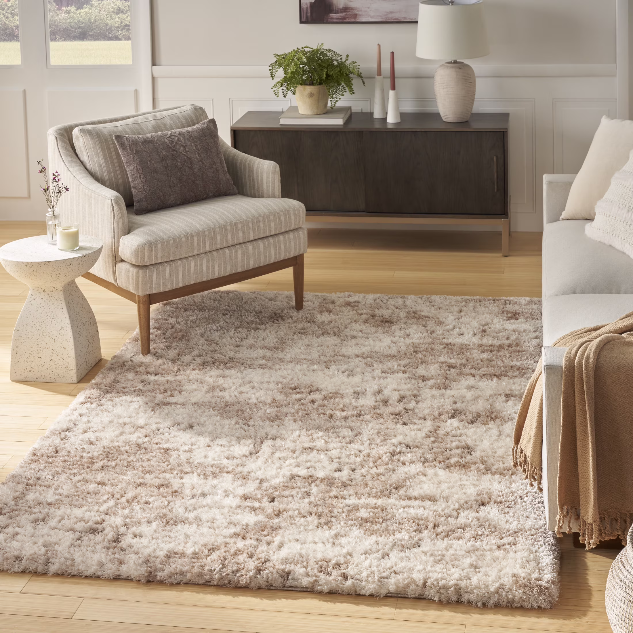 Nourison Luxurious Shag 5'3" x 7'3" Ivory Dark Beige Modern Indoor Rug