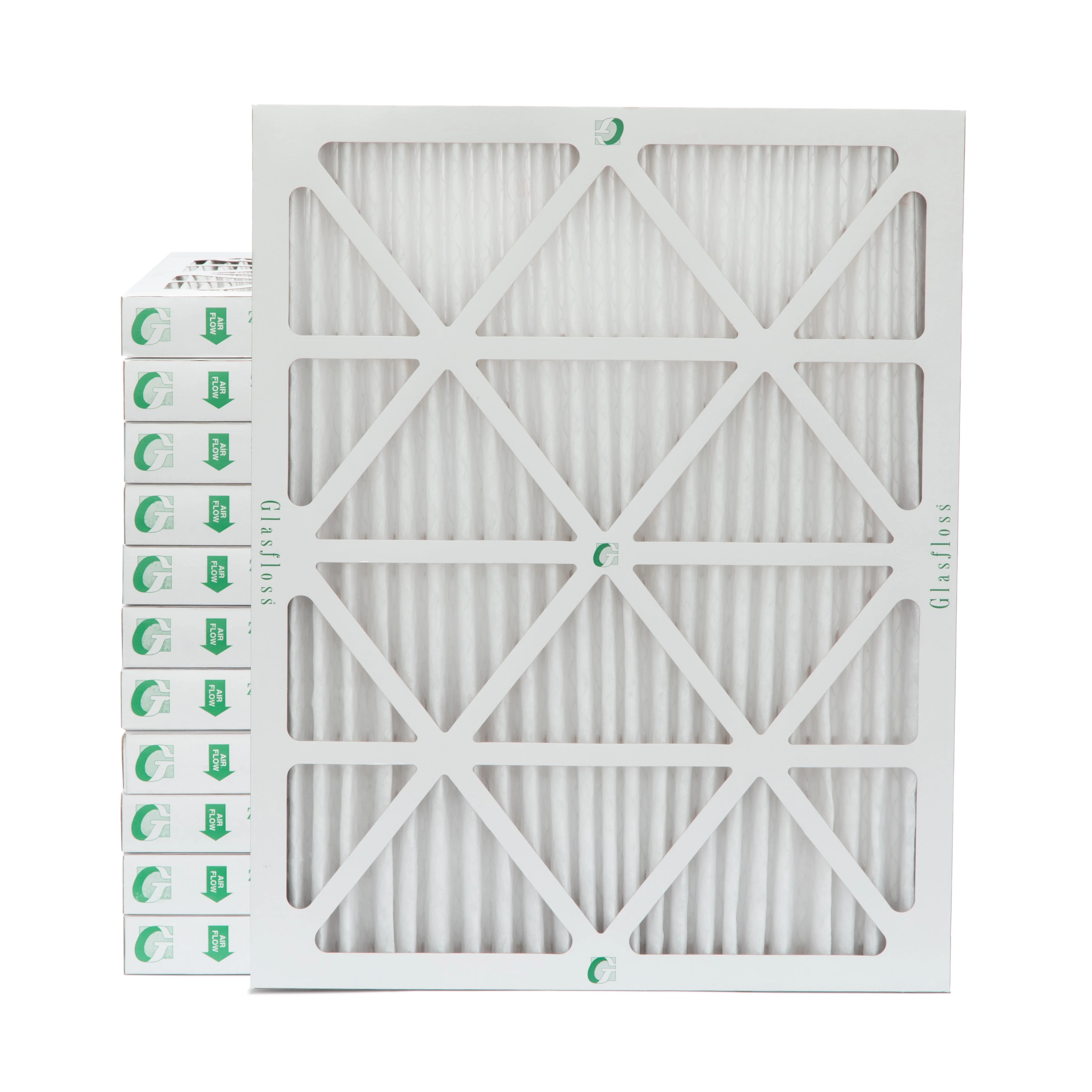 12 Pack of 16x20x2 MERV 10 Pleated 2″ Inch Air Filters by Glasfloss. Actual Size: 15-1/2 x 19-1/2 x 1-3/4