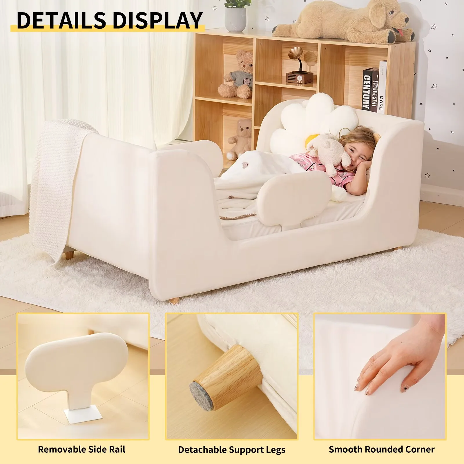 Lilypelle Toddler Bed Frame, Toddler Floor Bed with Removable Guard Rails, Small Bed for Boys and Girls, Standard Crib Size Toddler Bed55.9 x 31.5 x 23.2 inBeige