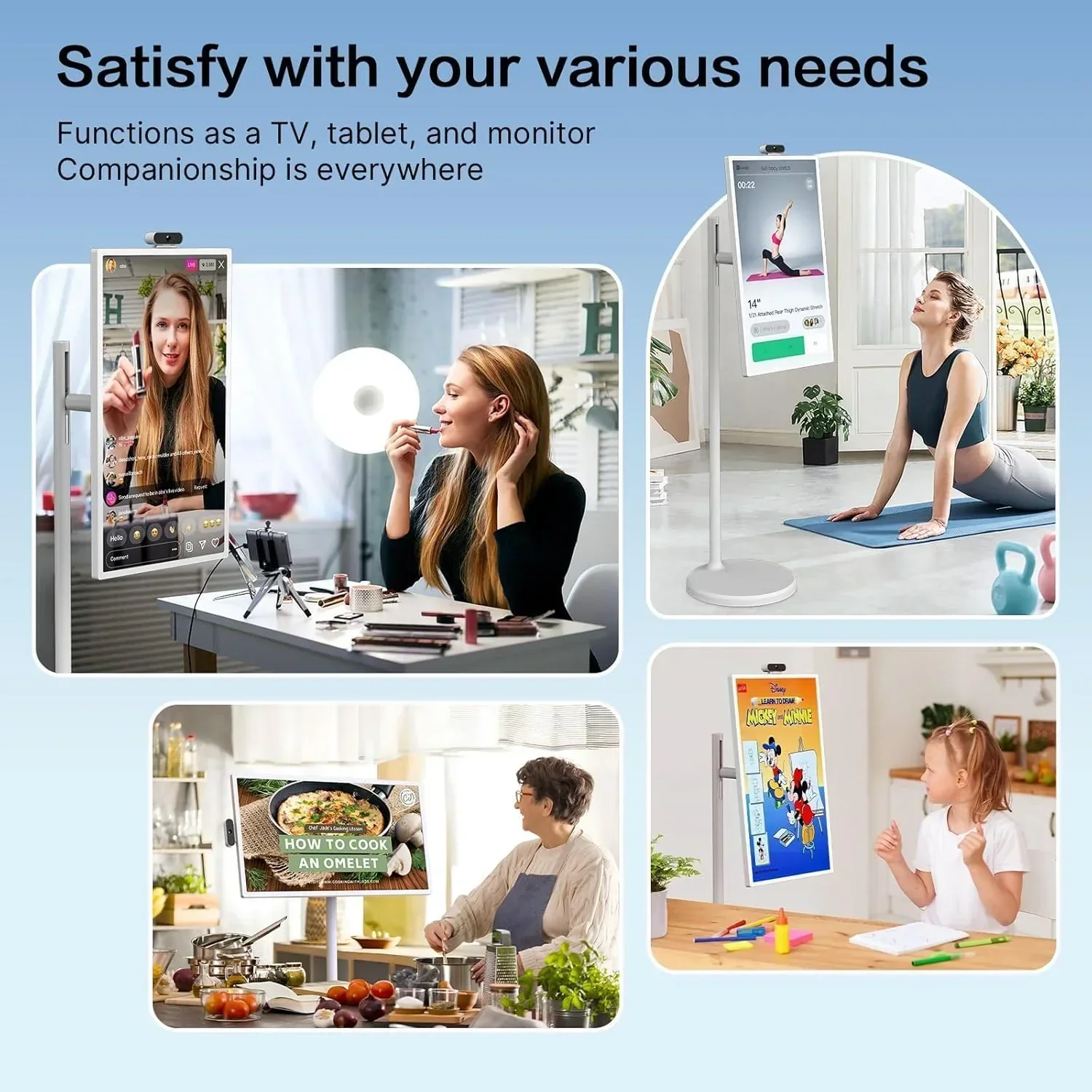 32-Inch Portable Rolling Touch Screen TV, 1080P FHD, Android 13, 8G RAM+128G Storage - SW3295T