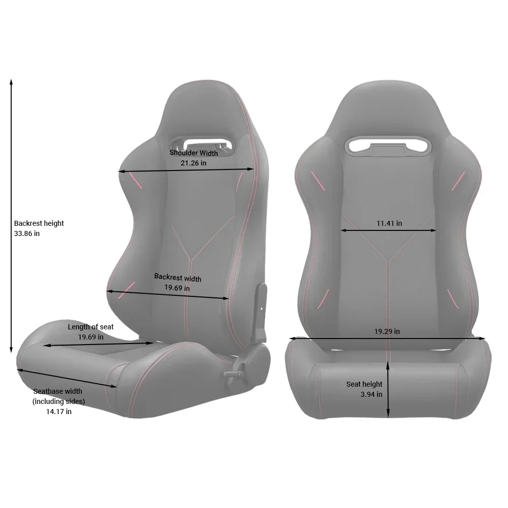 2PC Universal Reclinable Bucket Racing Seats With Adjustor Slider - Red PVC Leather