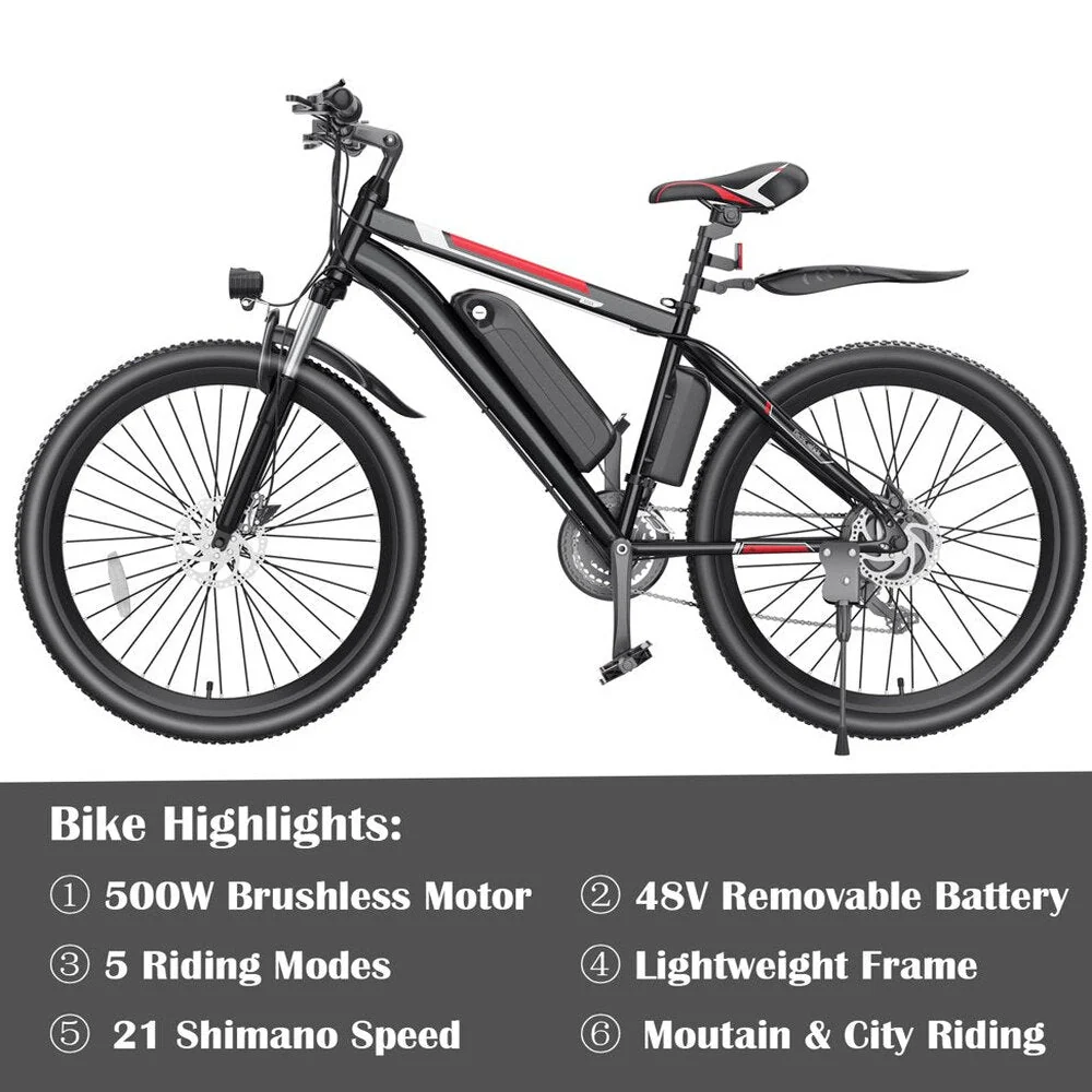 Gocio Adult Electric Mountain Bike 26 inch 500W 48V 7.8AH