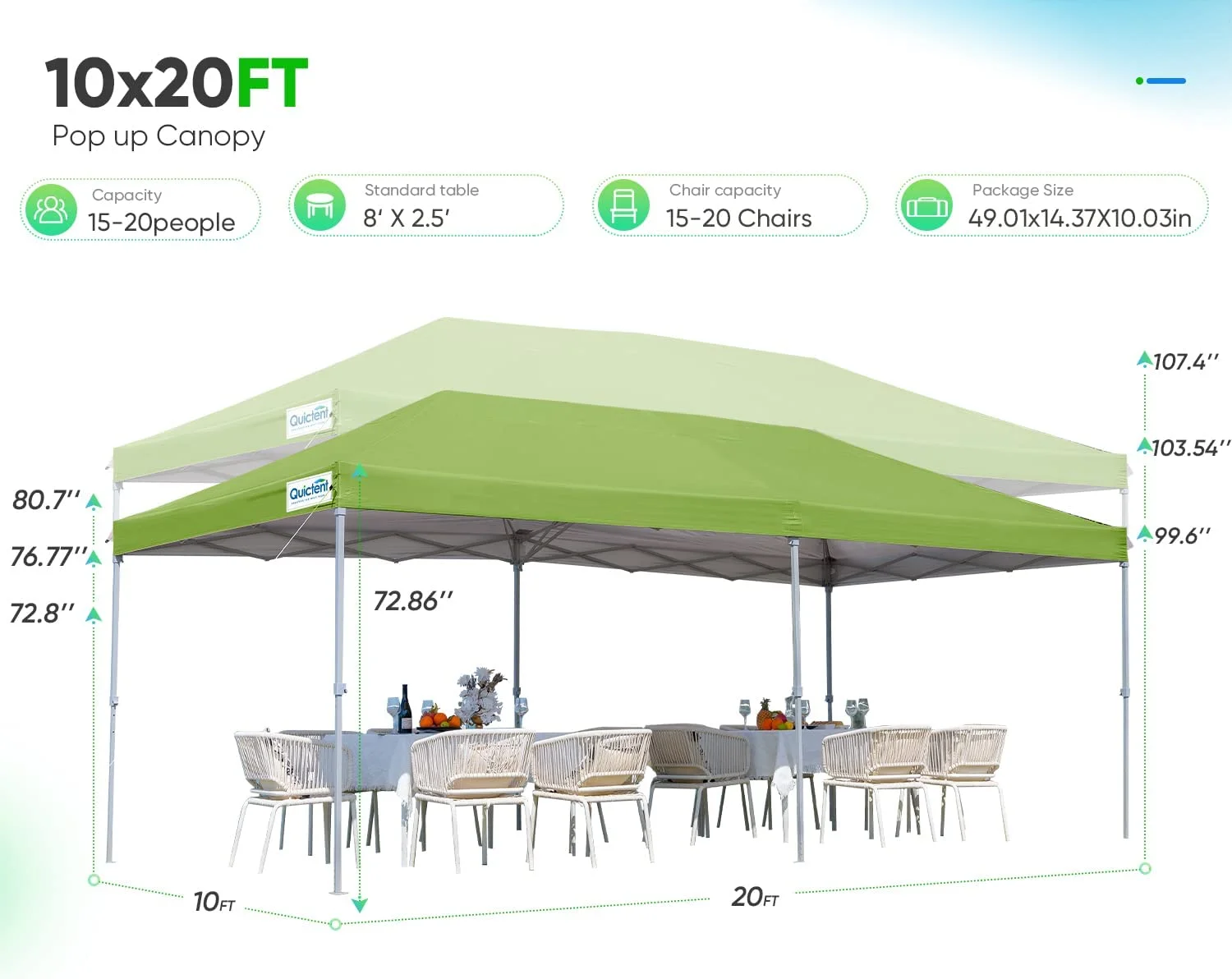 Quictent 10' x 20' White Instant, Event and Pop-up Outdoor Canopy