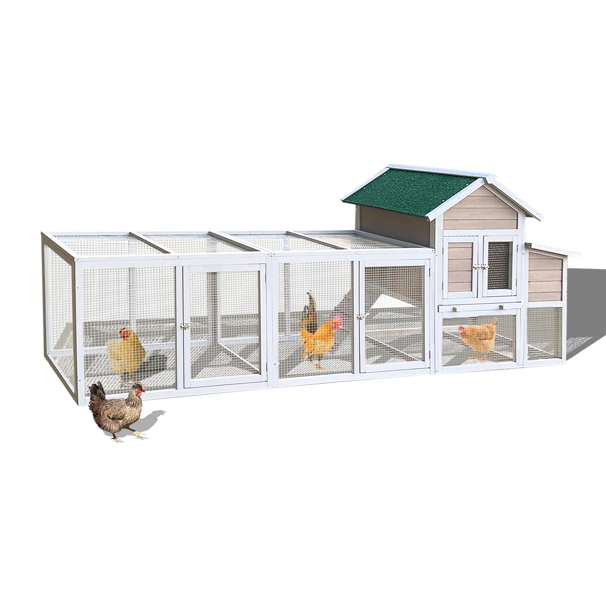 Pefilos 112" Large Rabbit Hutch Outdoor Wood Chicken Coop, Hen House with Nest Box, Wire Fence Poultry Cage, Orange