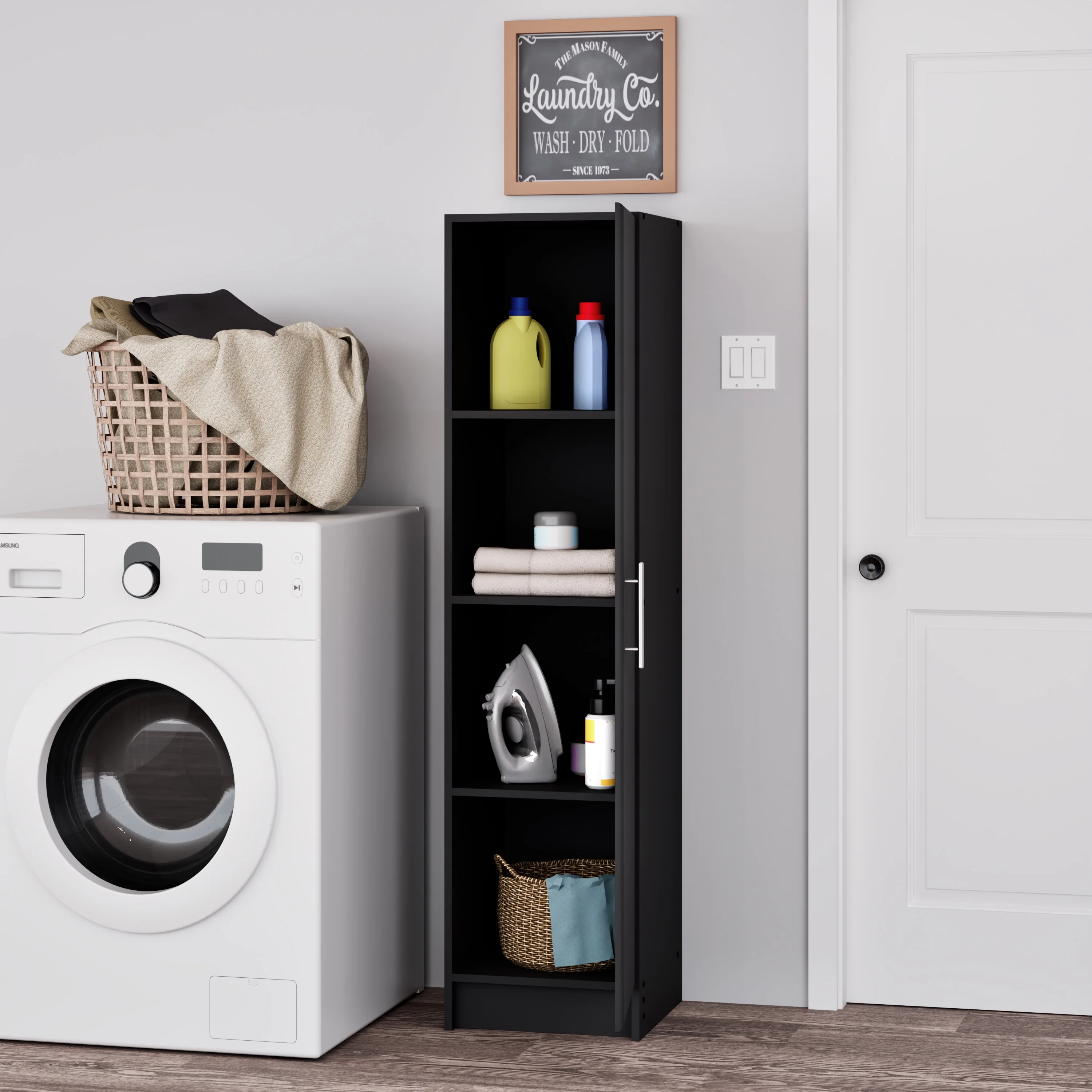 Prepac Elite 16" Storage Cabinet, Black Storage Cabinet, Bathroom Cabinet, Pantry Cabinet with 2 Adjustable Shelves, 16" D x 16" W x 65" H, BEB-1664