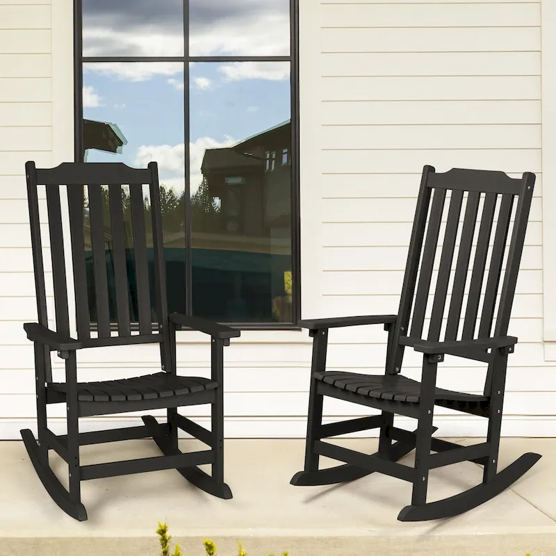 Vrakae 2 PCS Patio All Weather Resistant High Back Rocking Chair