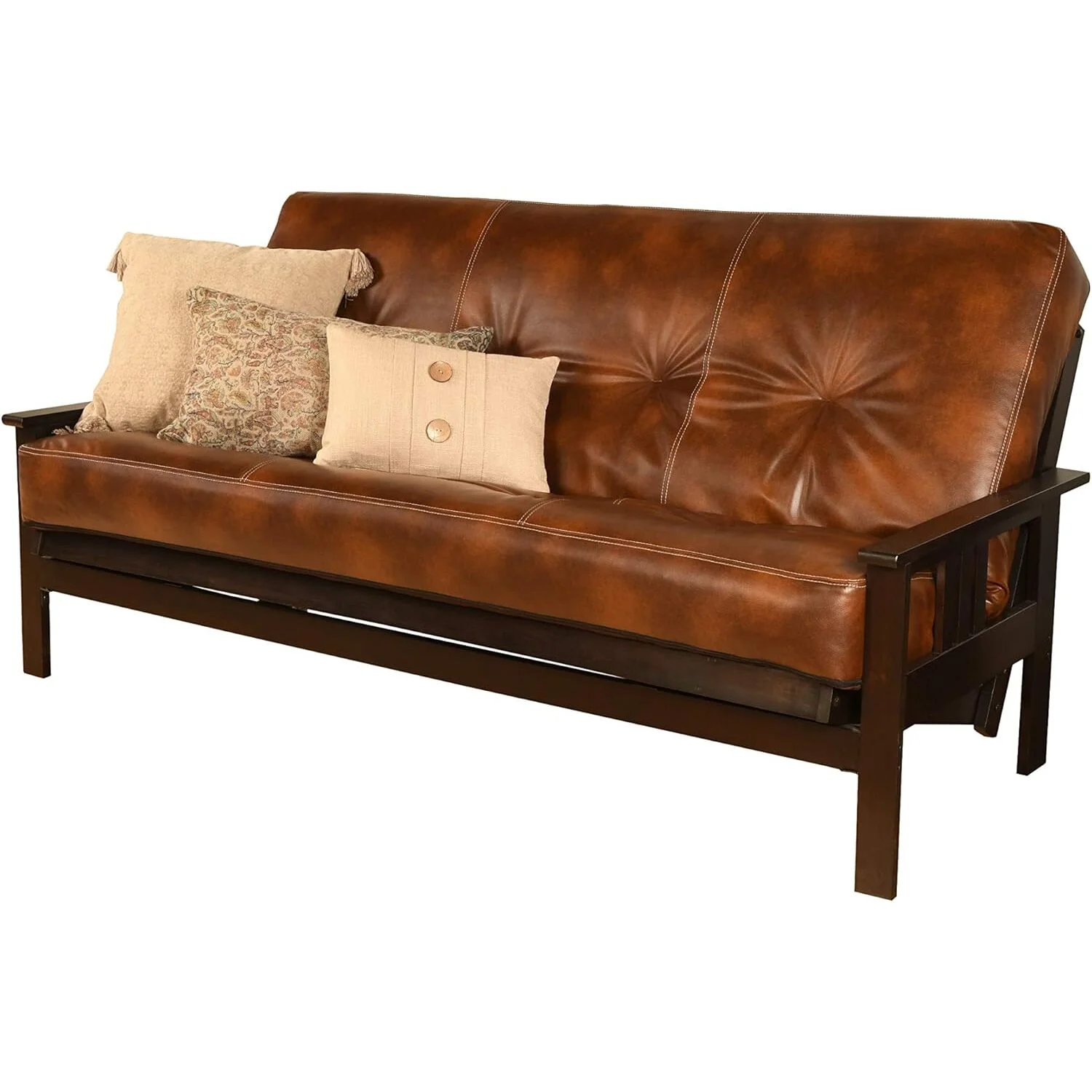 Homestock African Artifacts Full Size Futon Frame Set with Mattress, Easily Converts to Bed, Versatile Design Futon Frame for All Spaces, 33"H x 79"L x 37"D-Color:Linen Charcoal,Size:Barbados