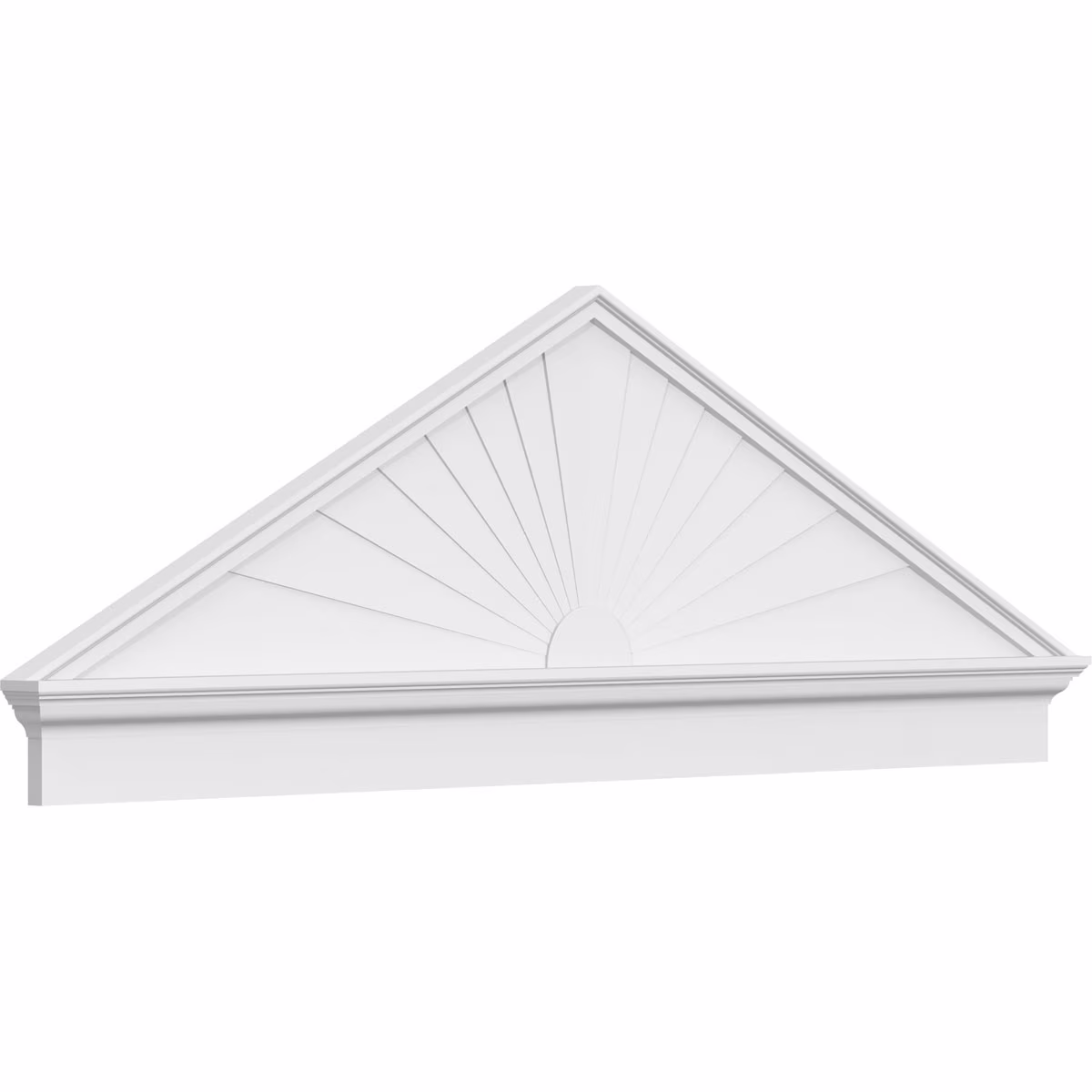 Ekena Millwork 52"W x 19-7/8"H x 2-3/4"P (Pitch 6/12) Peaked Cap Sunburst Architectural Grade PVC Combination Pediment
