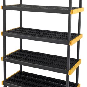 Black & Yellow, 5-Tier Heavy Duty Plastic Storage Shelving Unit, 200lbs/shelf (72H x 48W x 20D), for Indoor/Outdoor Organization, Modular Rack