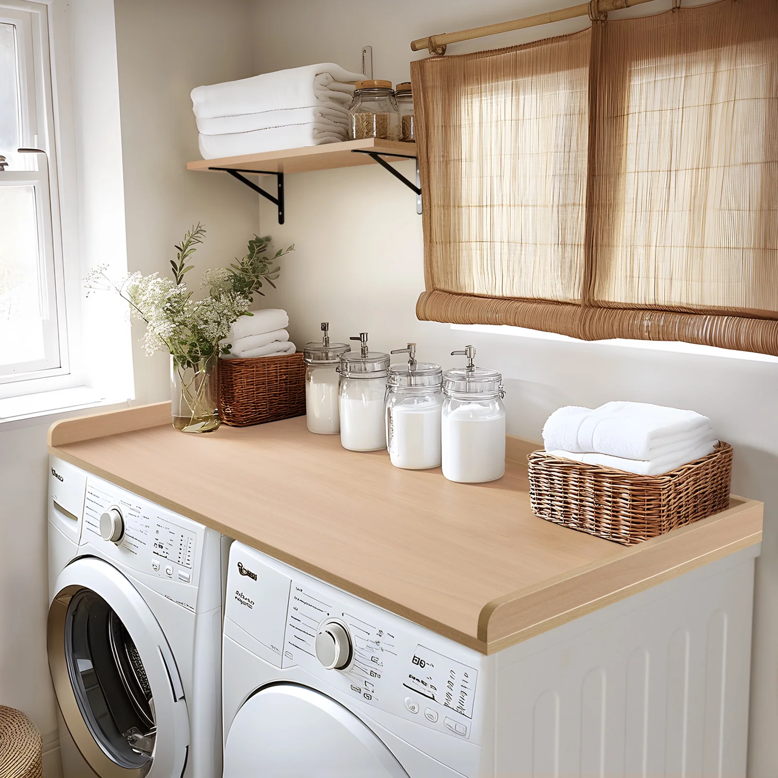 Kaboon Washer Dryer Countertop with Edge Rails, 27.5" x 54", Light Walnut
