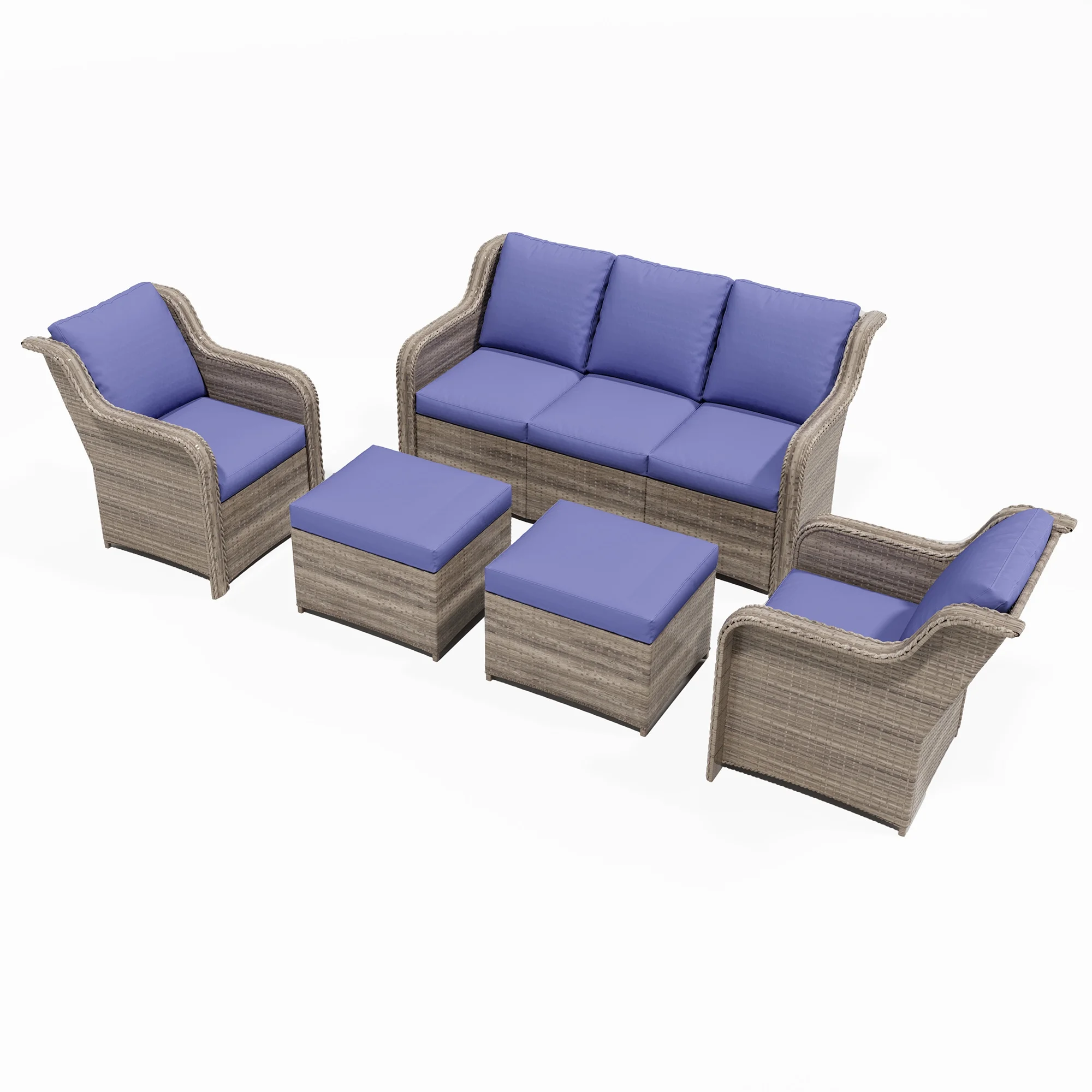 Ainfox 7 Pcs Outdoor Patio Furniture Sofa Set, Grey Rattan Grey Cushion