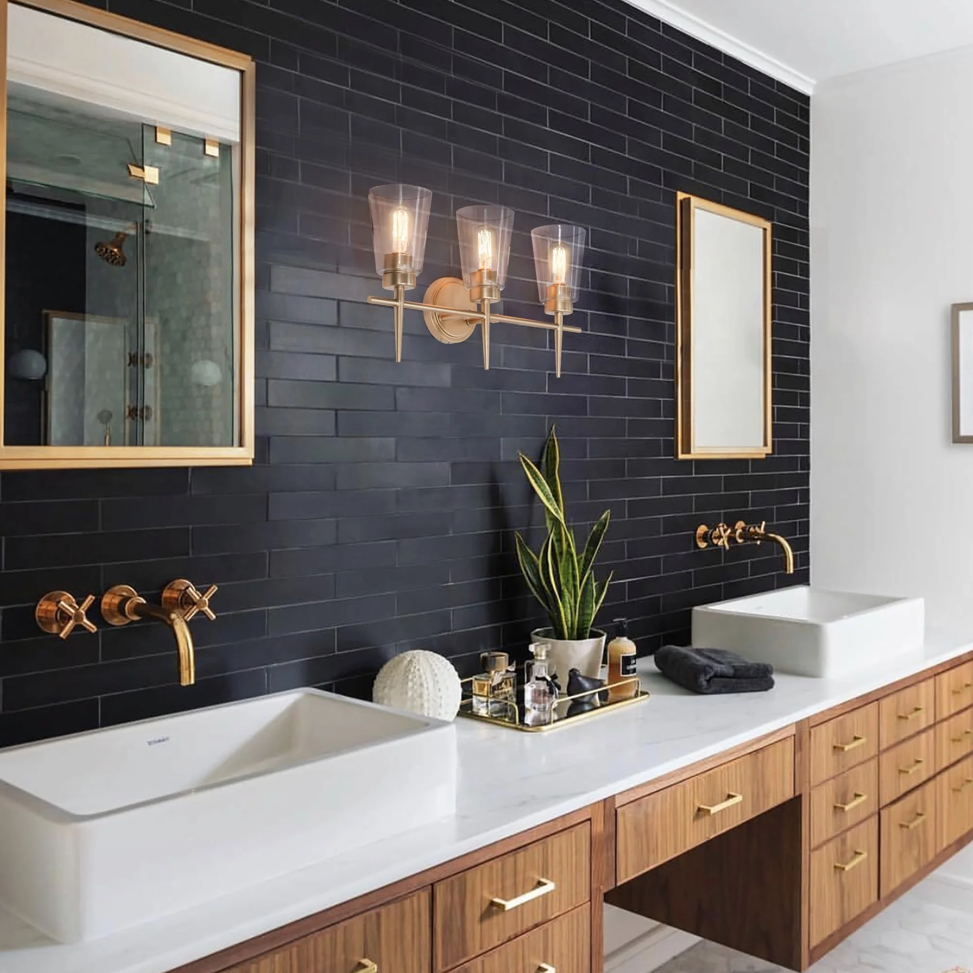 Modern 4/3/2-Light Farmhouse Linear Bathroom Vanity Lights Dimmable Wall Sconces with Clear Glass Shade L 20'' 3-light L20"x W6"x H 11.5" Painted 13