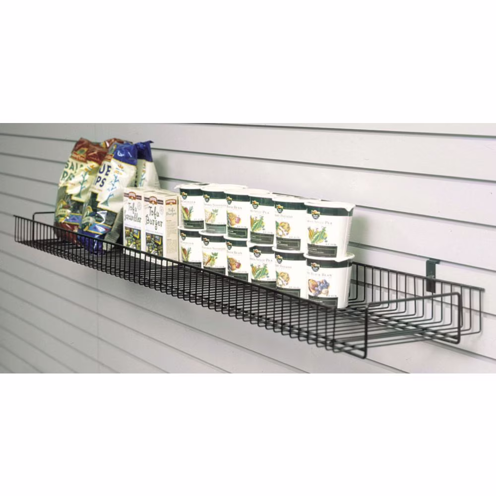 HUBERT Slatwall Shelf with Lip Black Wire – 60″ L x 12″ D