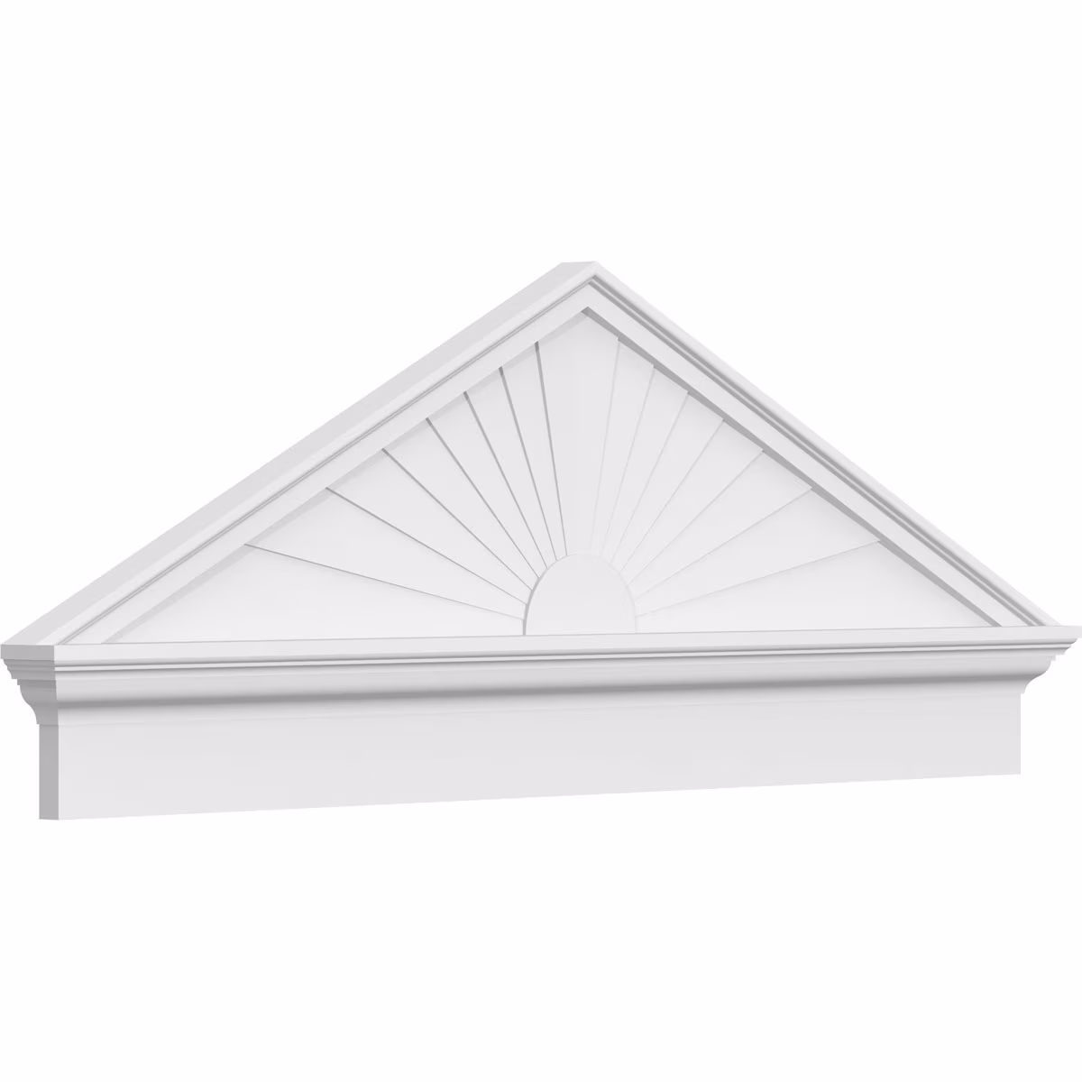 Ekena Millwork 52″W x 19-7/8″H x 2-3/4″P (Pitch 6/12) Peaked Cap Sunburst Architectural Grade PVC Combination Pediment