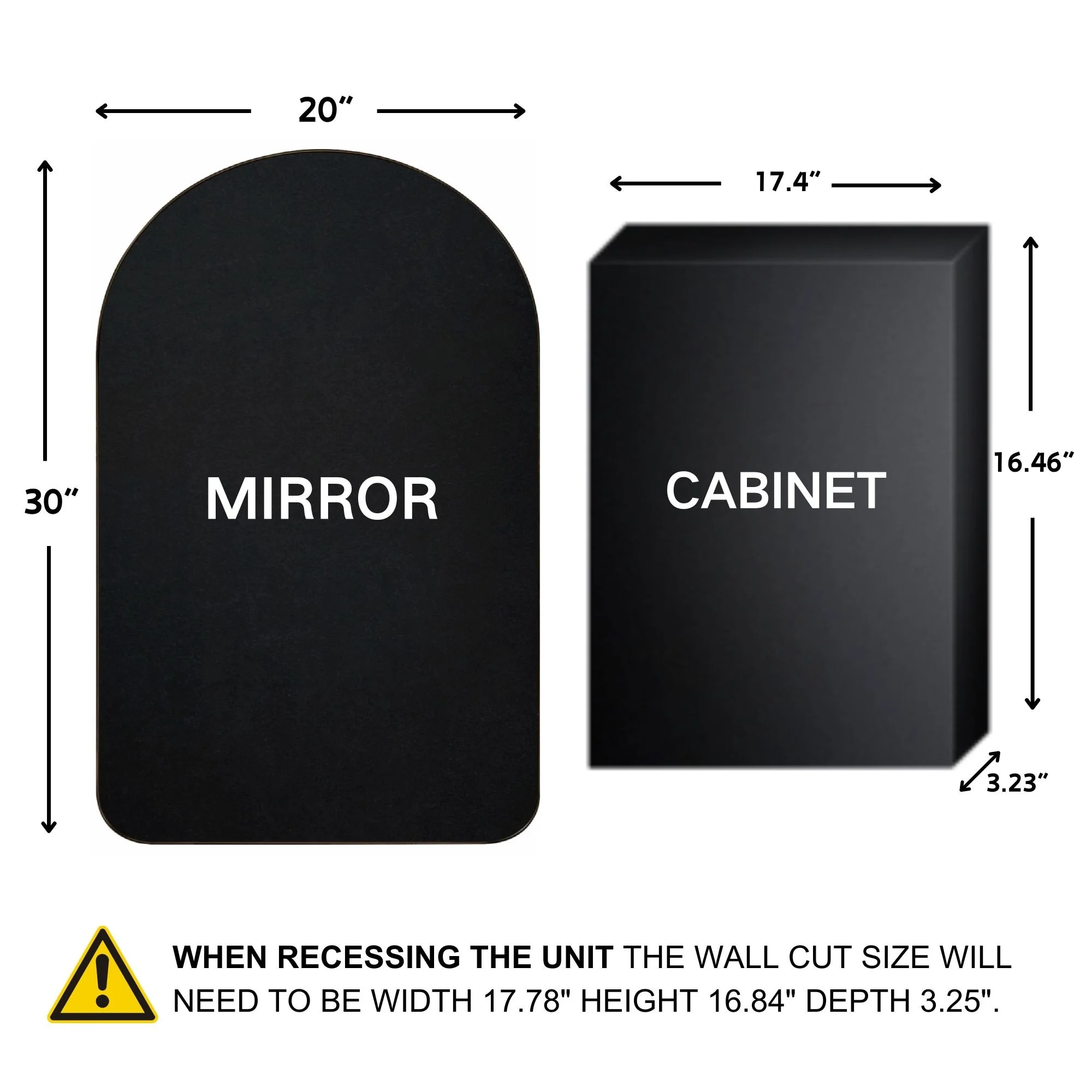 TEHOME Aristes Recessed Framed Medicine Cabinet with Mirror and Adjustable Shelves 16" x 28.3" - Black