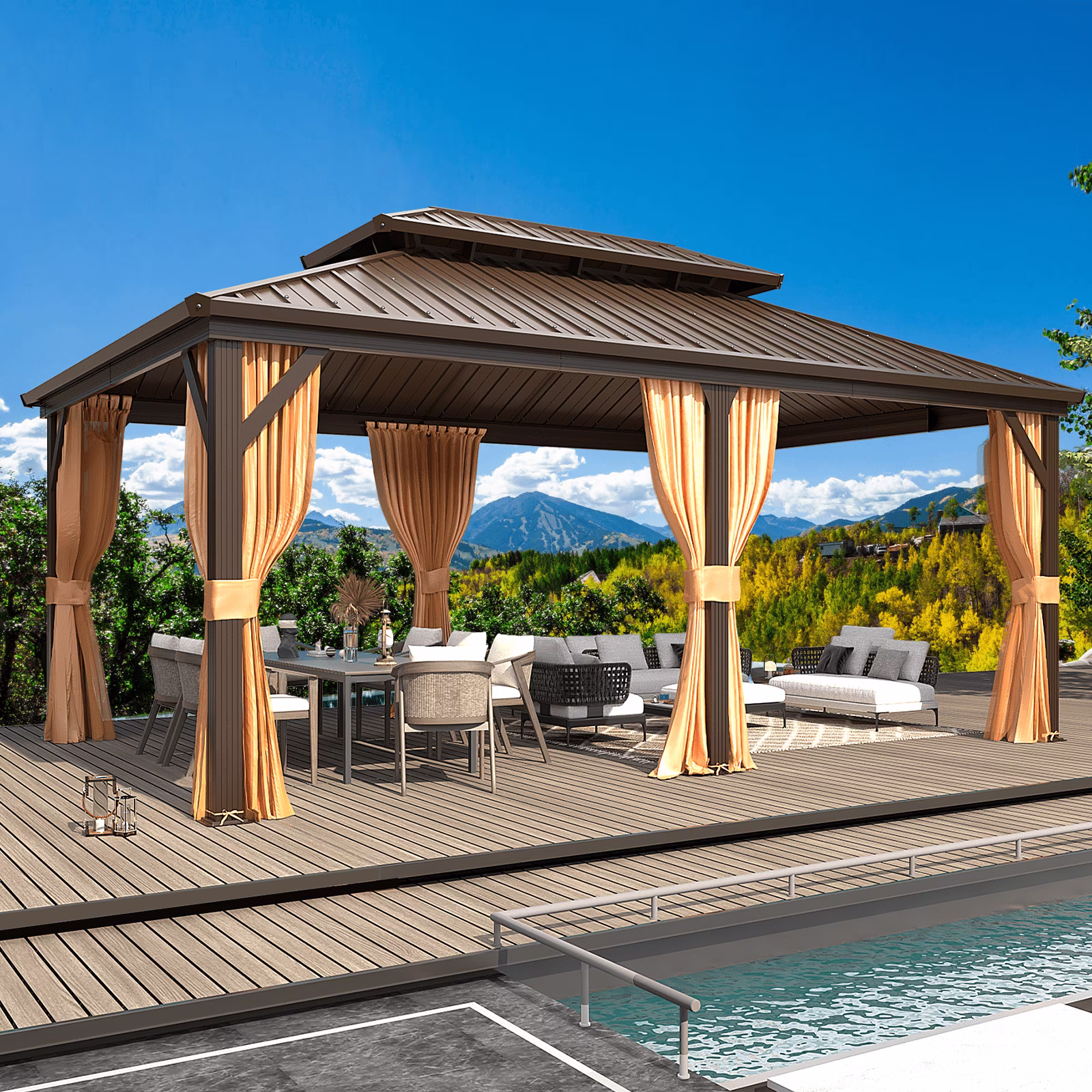 Hommow 10' X 12' Hardtop Gazebo Aluminum Frame Gazebo with Galvanized Steel Double Roof
