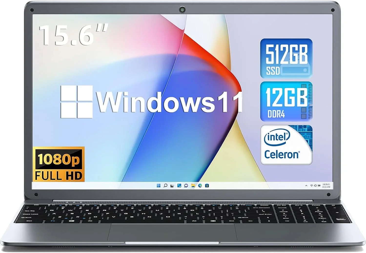 SGIN 15.6inch Laptop 12GB DDR4 512GB SSD Windows 11 with Intel Celeron N5095A Full HD 1920×1080