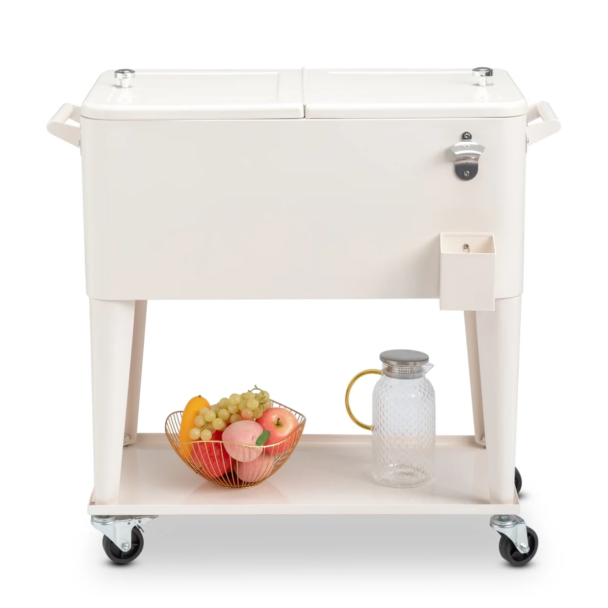 80Qt All-In-One Cooler Cart With Bottle Opener, Lower Storage Shelf and Cap Catcher, Outdoor Party Rolling Cooler With Lockable Wheels For Pool Side, Patio, Balcony, Mint(33.07 x 15.16 x 35.83)"
