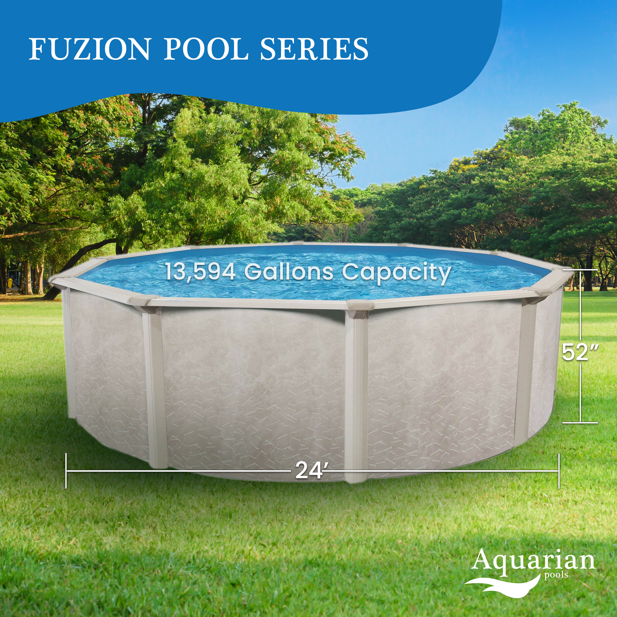 Aquarian Pools Fuzion Series 24' x 52" Round Above Ground Swimming Pool
