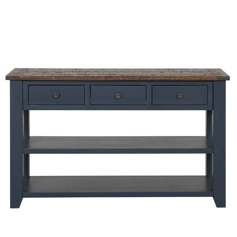 Wood Console Table with 3 Storage Drawers and 2 Shelves