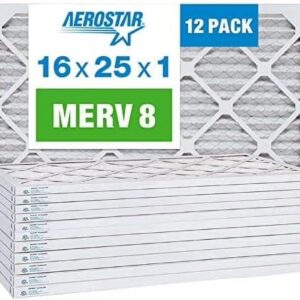 16x25x1 MERV 8 Pleated Air Filter, AC Furnace Air Filter, 12 Pack (Actual Size: 15 3/4" x 24 3/4" x 3/4")