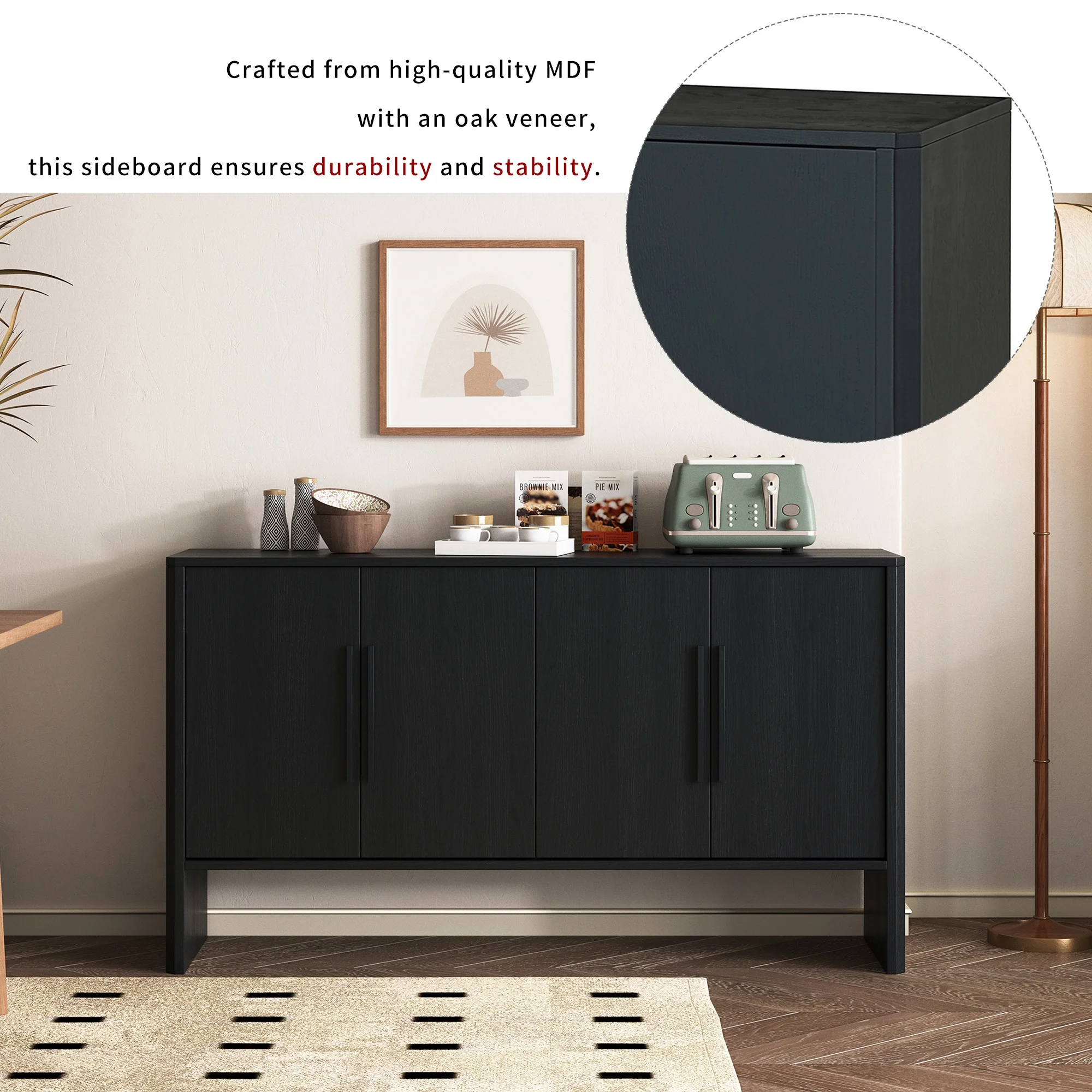 Accent Cabinet with 4 Doors, TUANLUO Buffet Cabinet with Adjustable Shelves, Wood Storage Cabinet, Modern Accent Cabinet Furniture for Hallway Entryway Living Room, 59"L x 15.7"W x 33.2"H, Blue