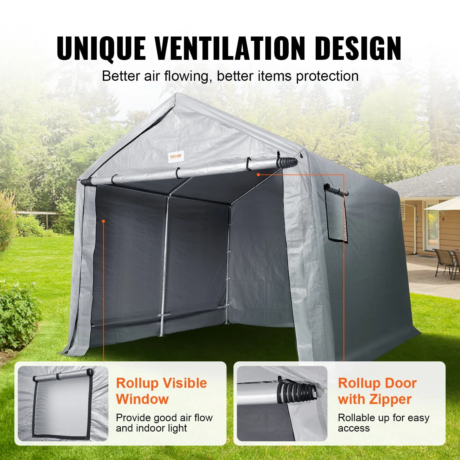 BENTISM Portable Shed Outdoor Storage Shelter, 7 x 12 x 7.36 ft Heavy Duty Instant Storage Tent Tarp Sheds with Roll-up Zipper Door and Ventilated Windows