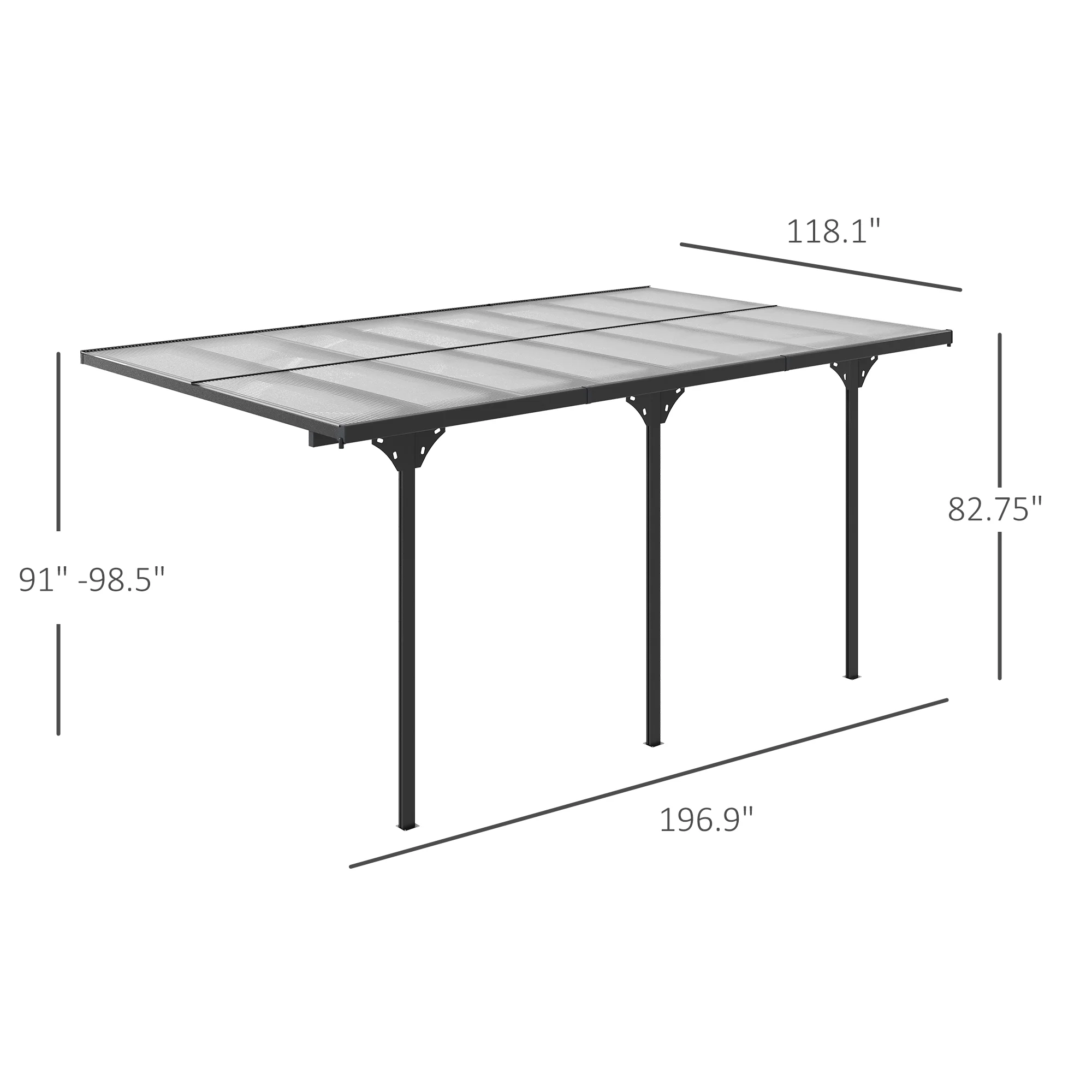 Outsunny 14.5' x 10' Transparent Wall Pergola, UV Blocking Awning, Gray