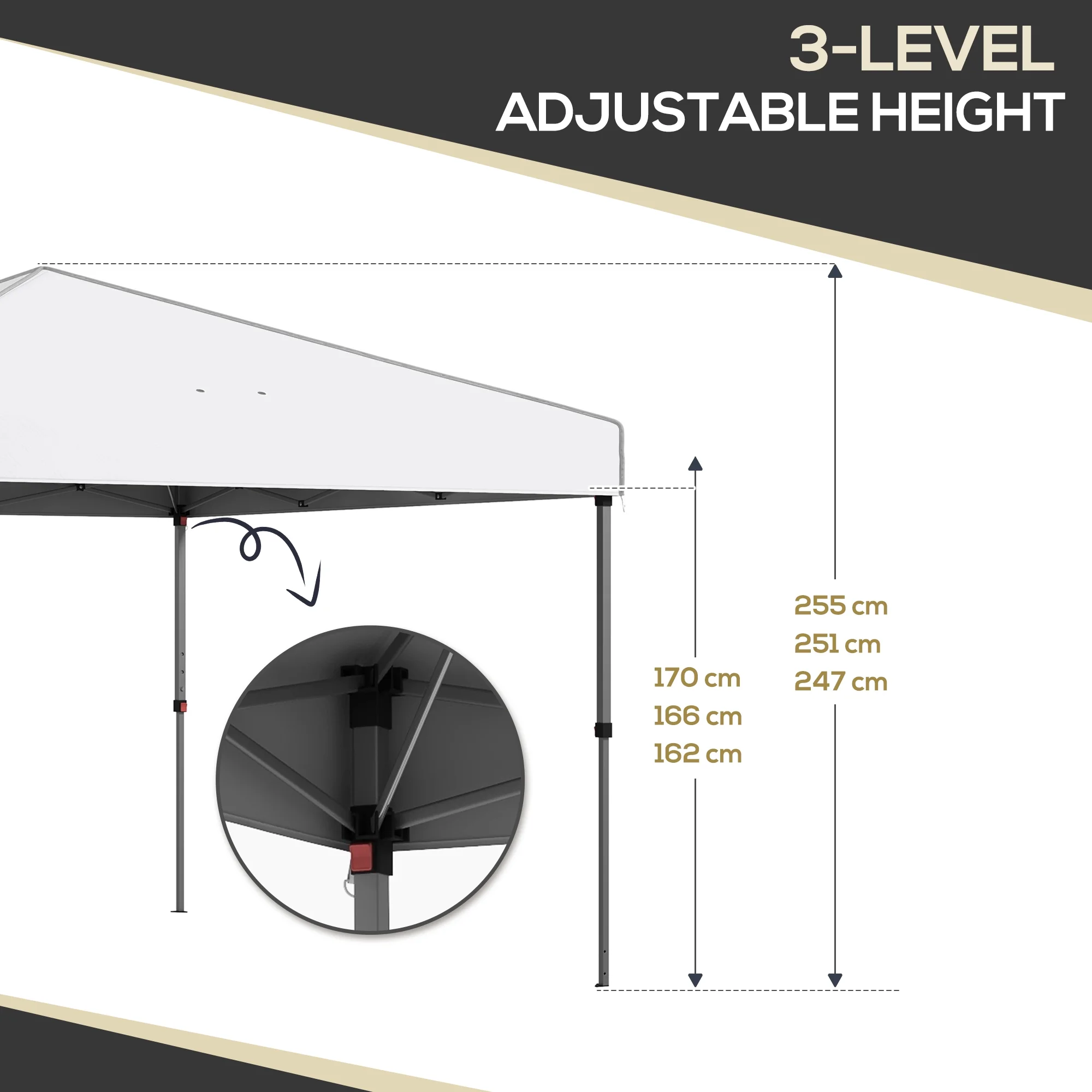 Outsunny 116.25 x 116.25 in Black Pop up Outdoor Canopies, Adjustable Height