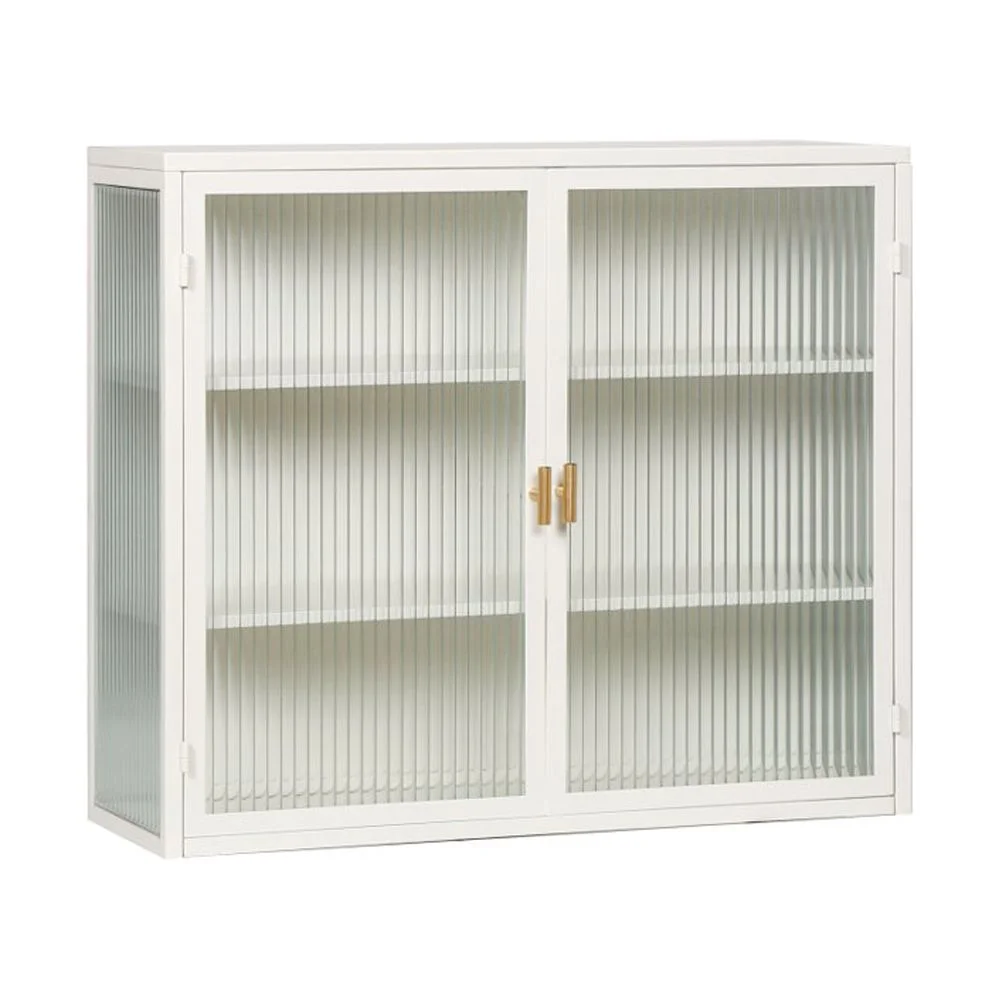 Hassch Wall Mounted Kitchen Pantry Sideboard with 2 Glass Doors, Metal Storage Cabinet Dining Cupboard for Bathroom Kitchen Living Room Dining Room, 27.56"L x 9.06"W x 23.62"H, White