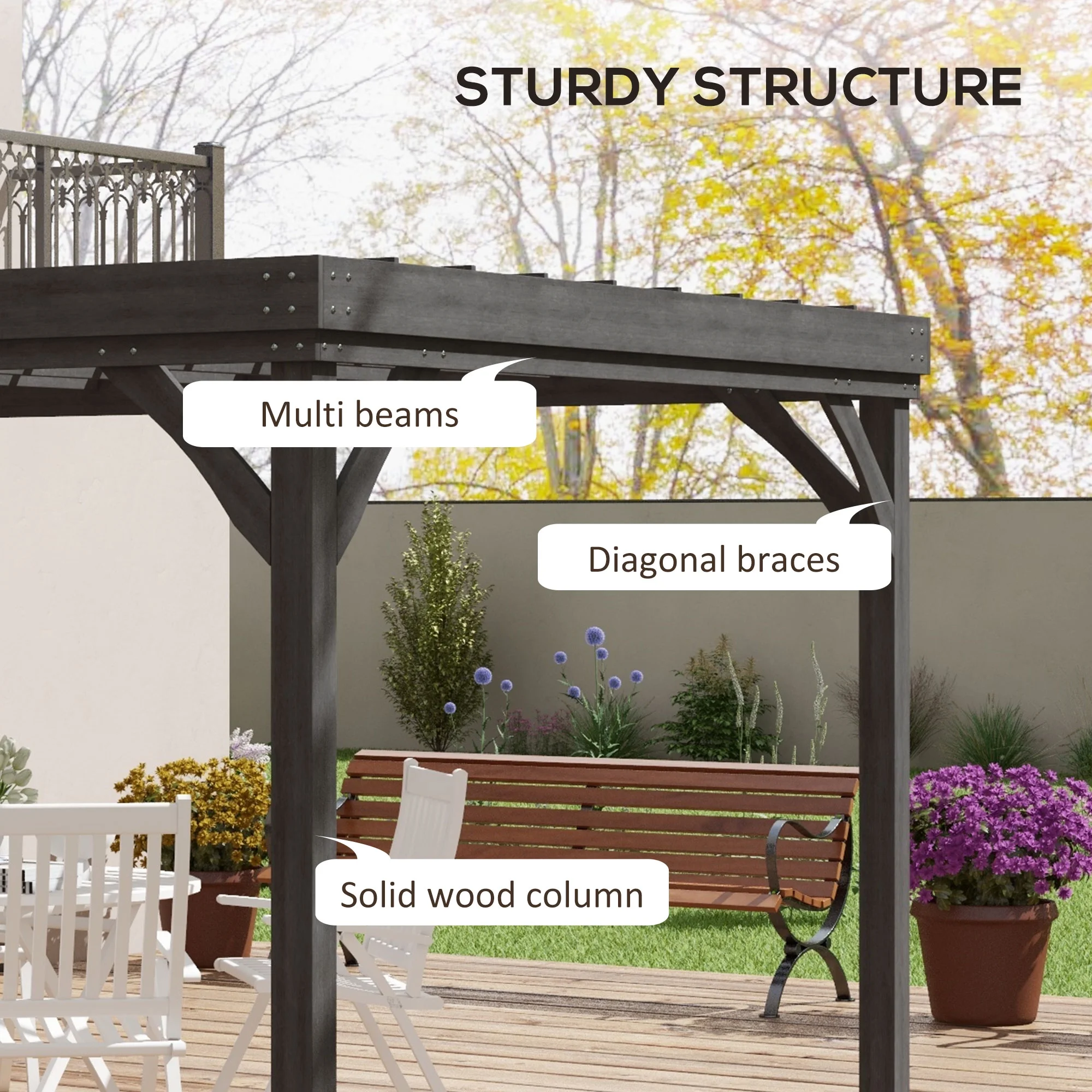 Outsunny 10' x 12' Outdoor Wood Pergola, Climbing Vine Gazebo, Gray