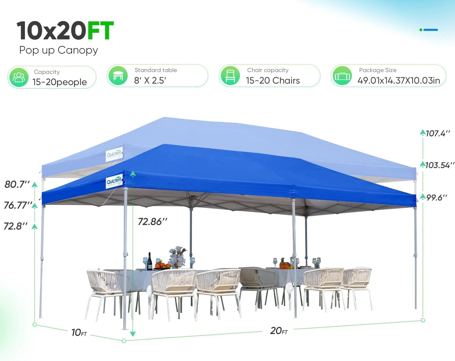 Quictent 10' x 20' White Instant, Event and Pop-up Outdoor Canopy