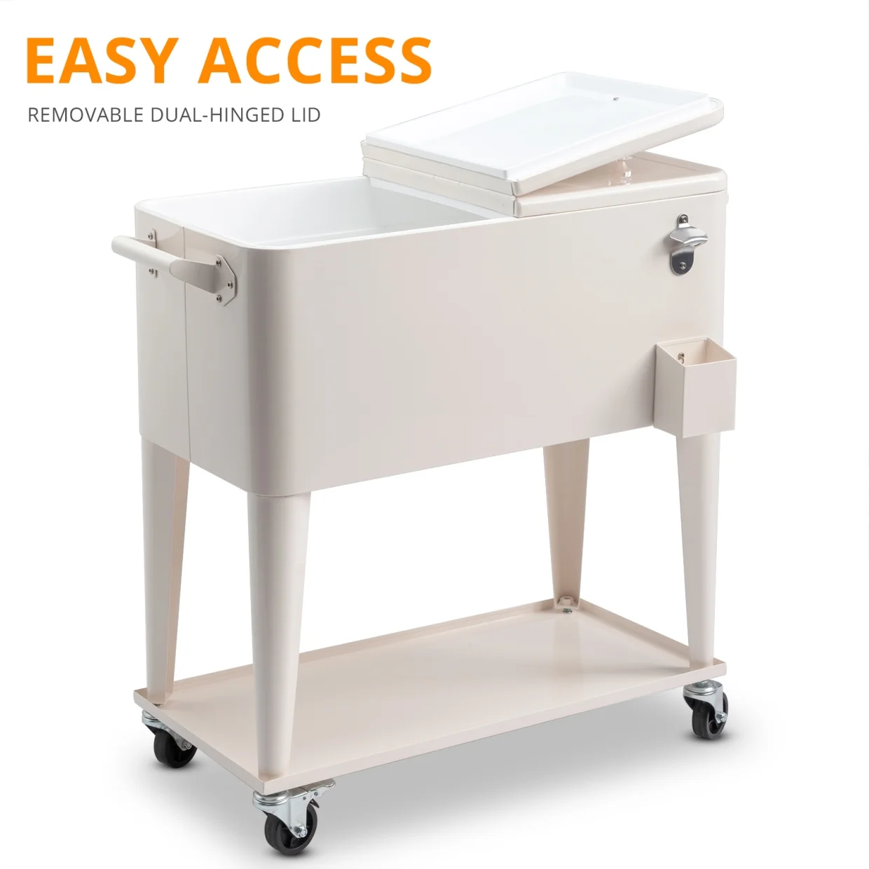 80Qt All-In-One Cooler Cart With Bottle Opener, Lower Storage Shelf and Cap Catcher, Outdoor Party Rolling Cooler With Lockable Wheels For Pool Side, Patio, Balcony, Mint(33.07 x 15.16 x 35.83)"