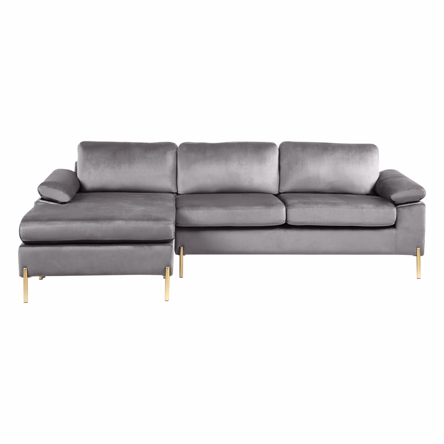 HomeStock Luxe Modern Velvet L-Shape Sectional Sofa with Square Padded Armrests, Solid Pattern Upholstery - 51.6"D x 101.2"W x 33.1"H, Comfortable and Stylish Seating for Living Room-Color:Gray/Gold