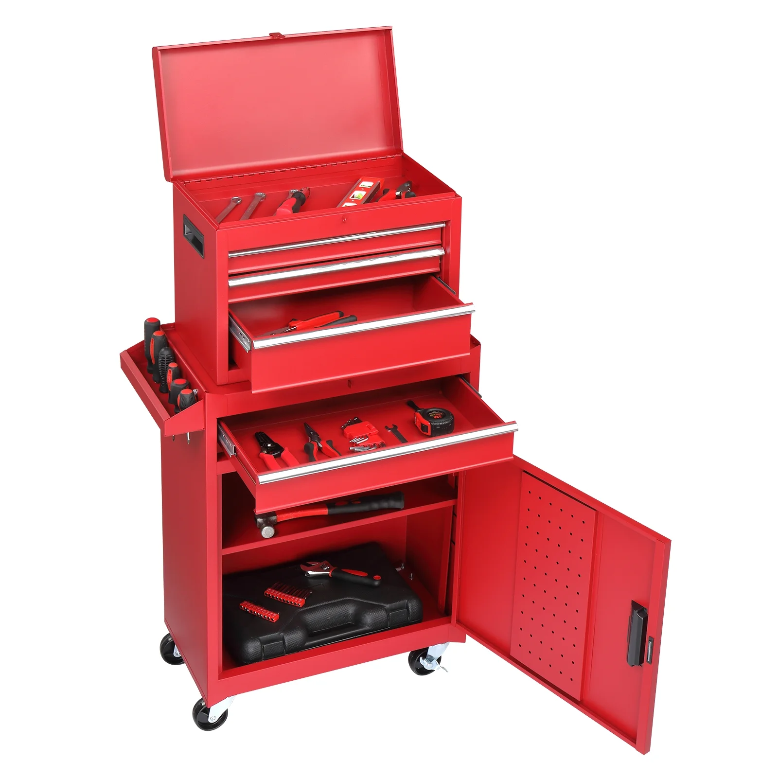 Ktaxon 4-Drawer 2-IN-1 Rolling Tool Chest Storage Cabinet, Mechanic Tool Organizer Box, 23.2" L x 11" W x 40.2" H, Black