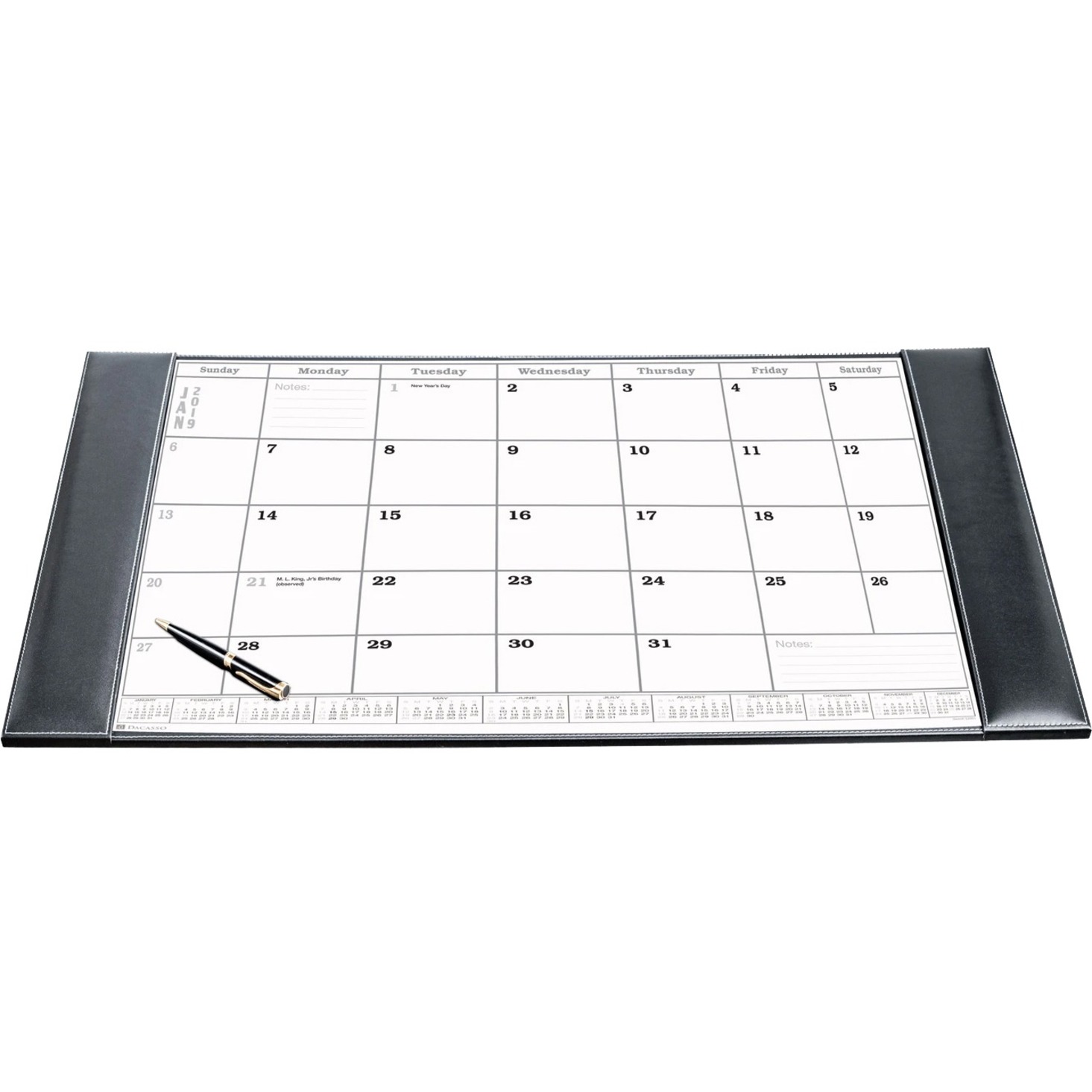 Rustic Black Leather Desk Pad w/ Calendar, 34 x 20