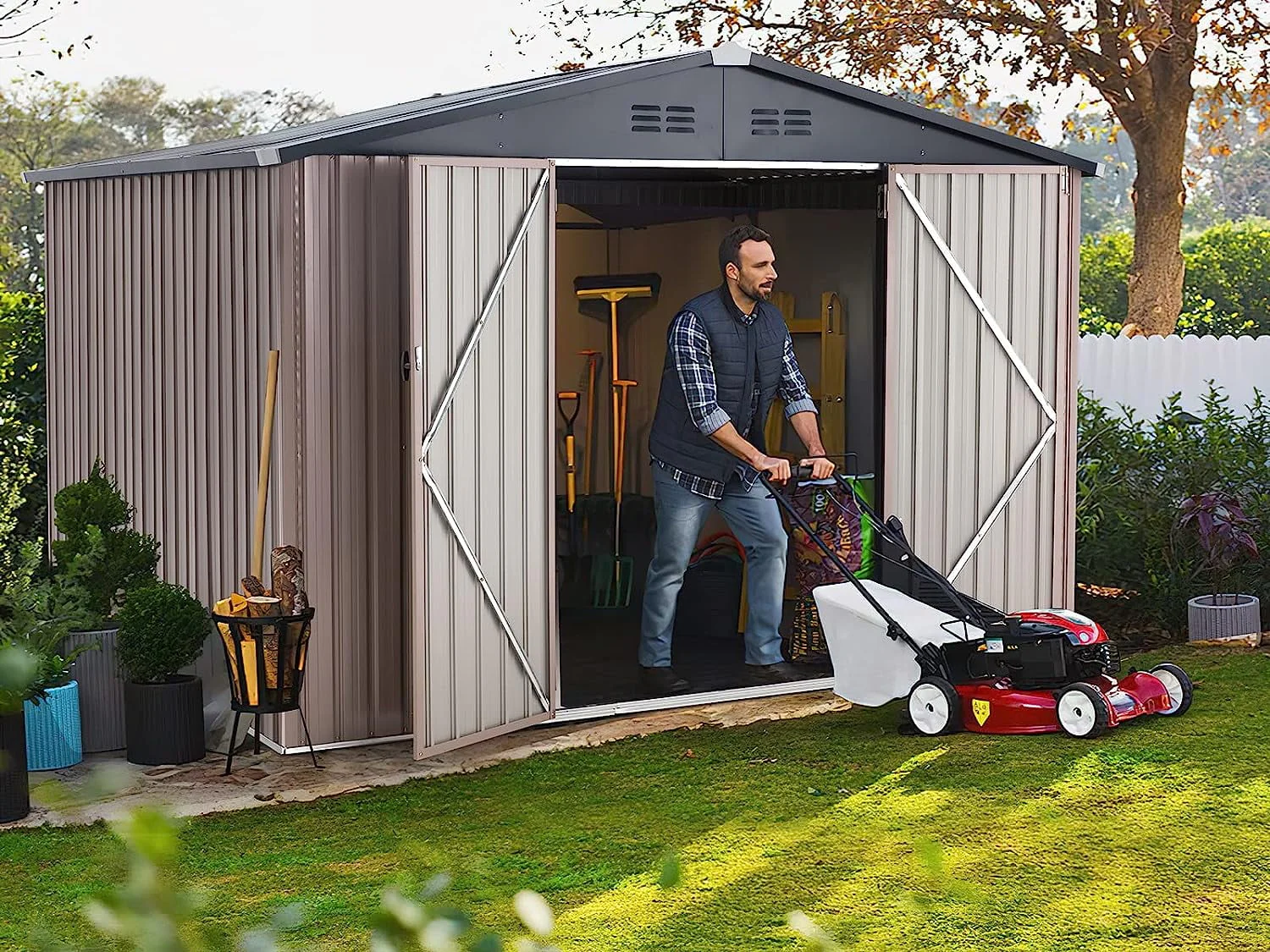 AECOJOY 10′ x 8′ Outdoor Metal Storage Shed with Lockable Door for Backyard